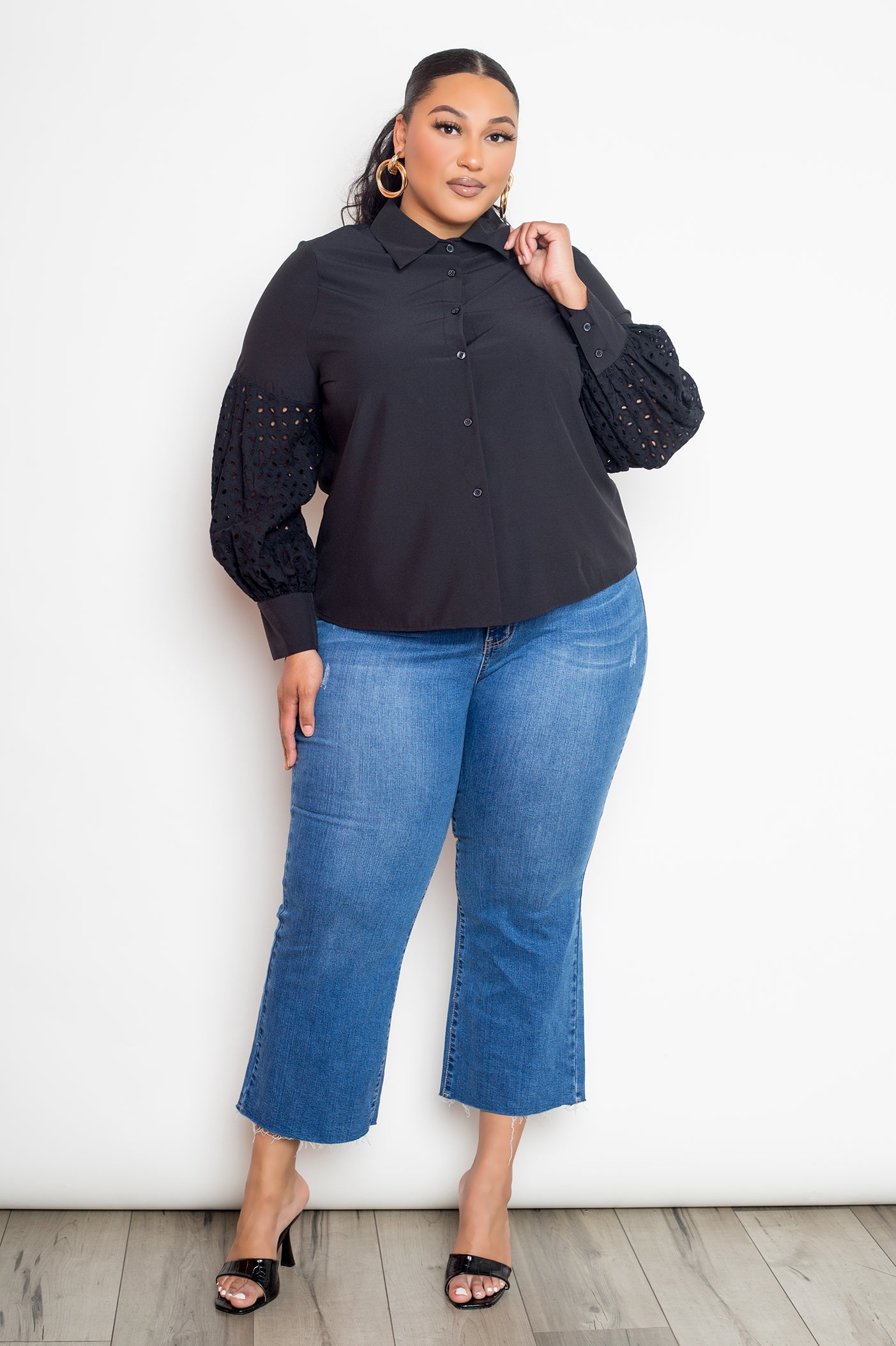 Plus Size Blouse With Punched Sleeves