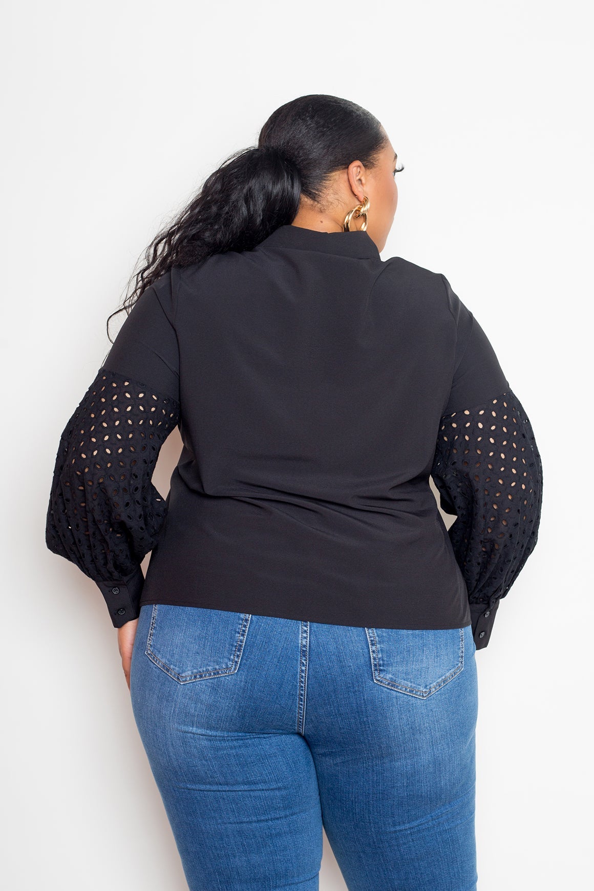 Plus Size Blouse With Punched Sleeves