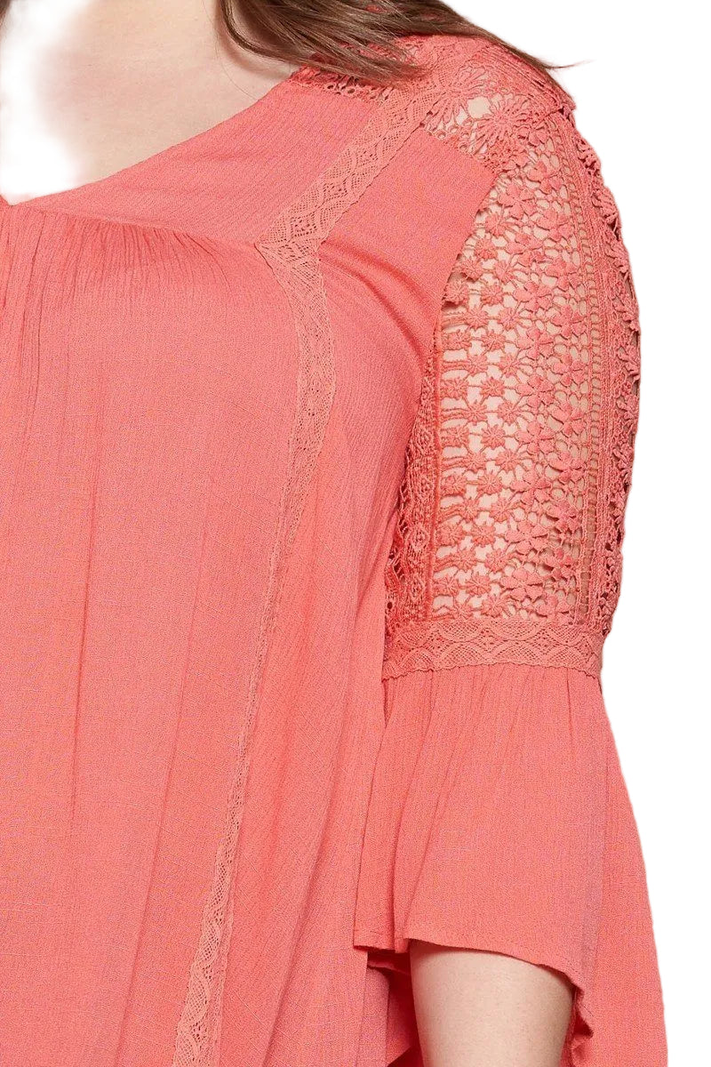 Solid Woven Babydoll Blouse in Coral