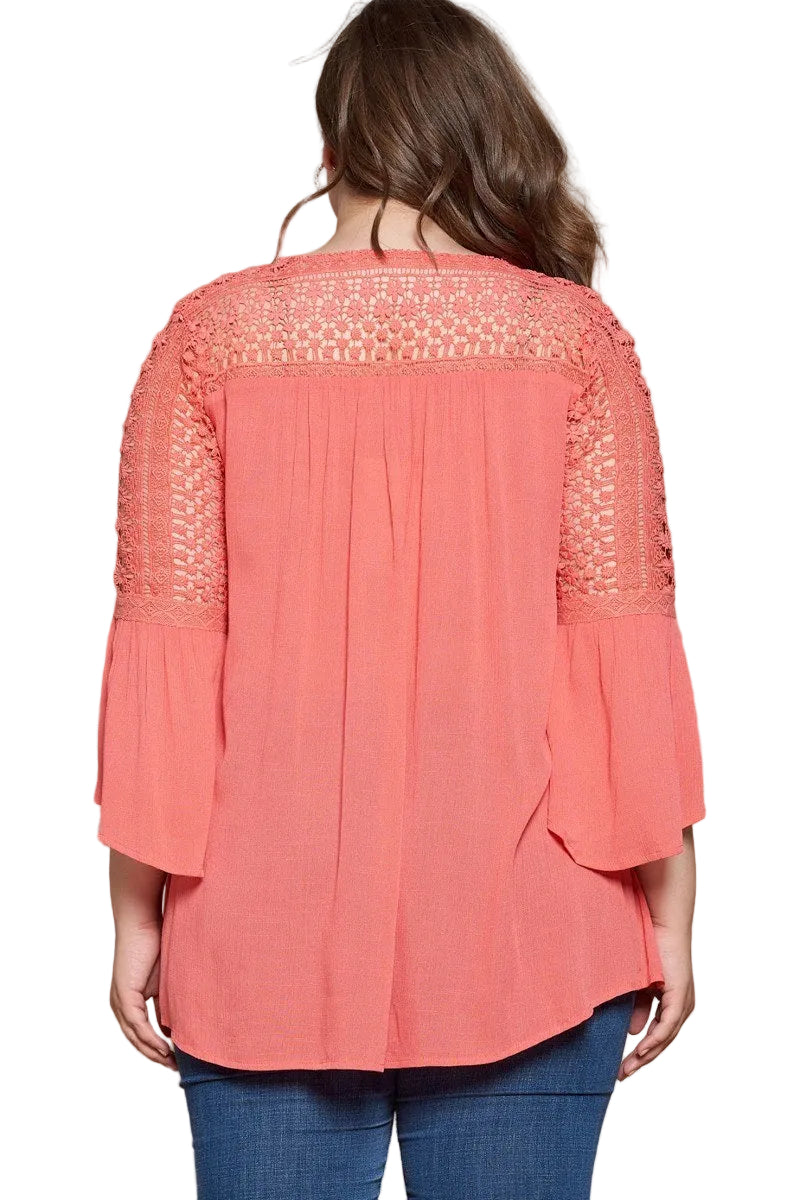 Solid Woven Babydoll Blouse in Coral
