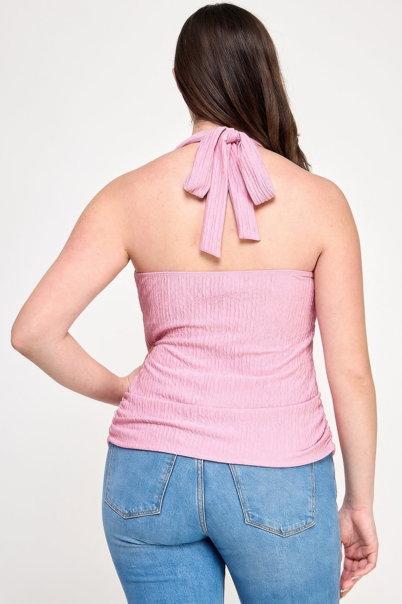 Plus Halter Tie Crinkle Knit Top