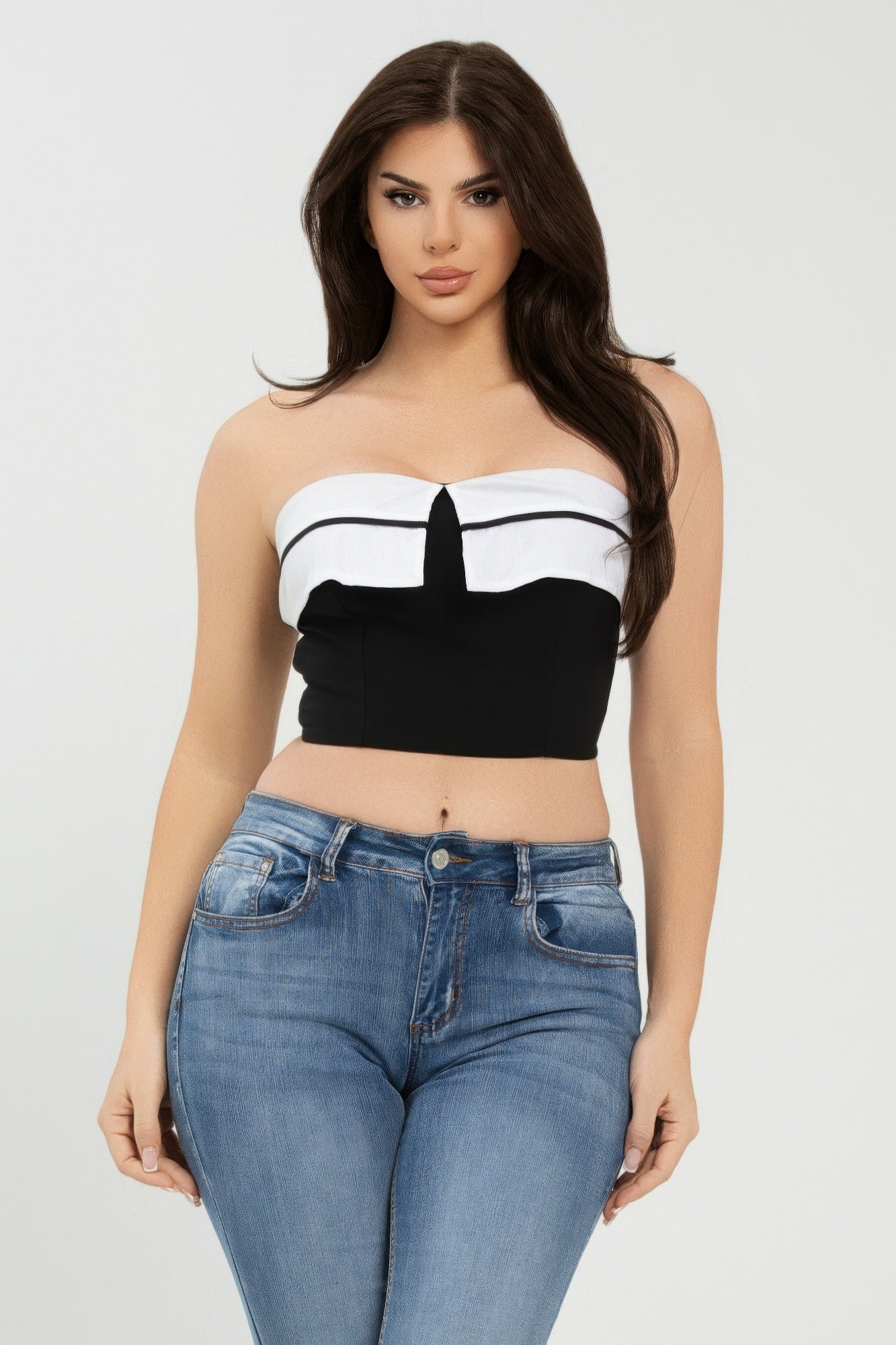 Front Fold-over Color Contrast Tube Top