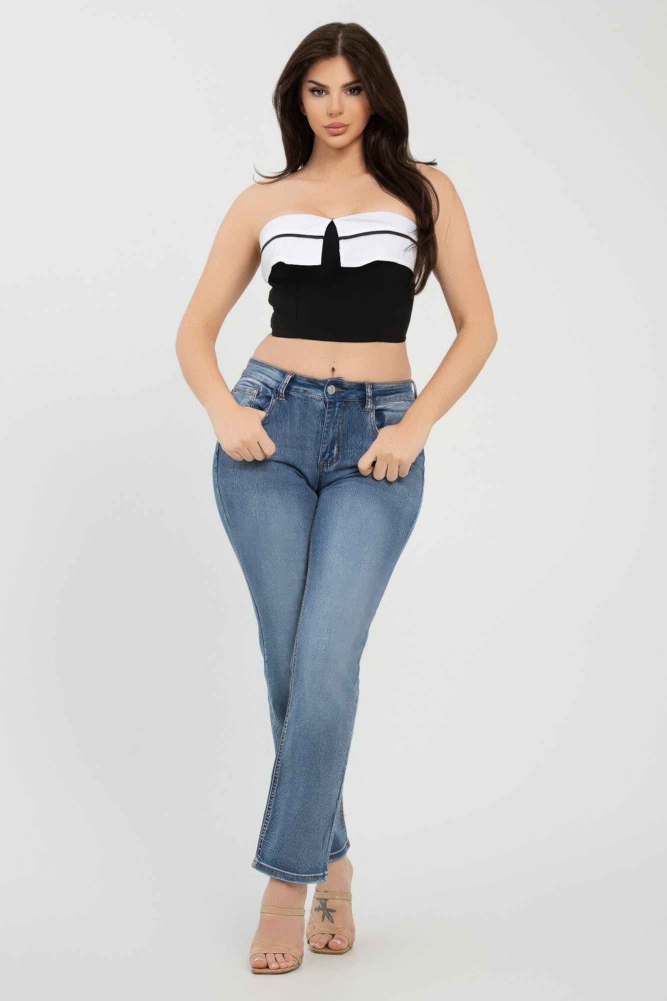 Front Fold-over Color Contrast Tube Top