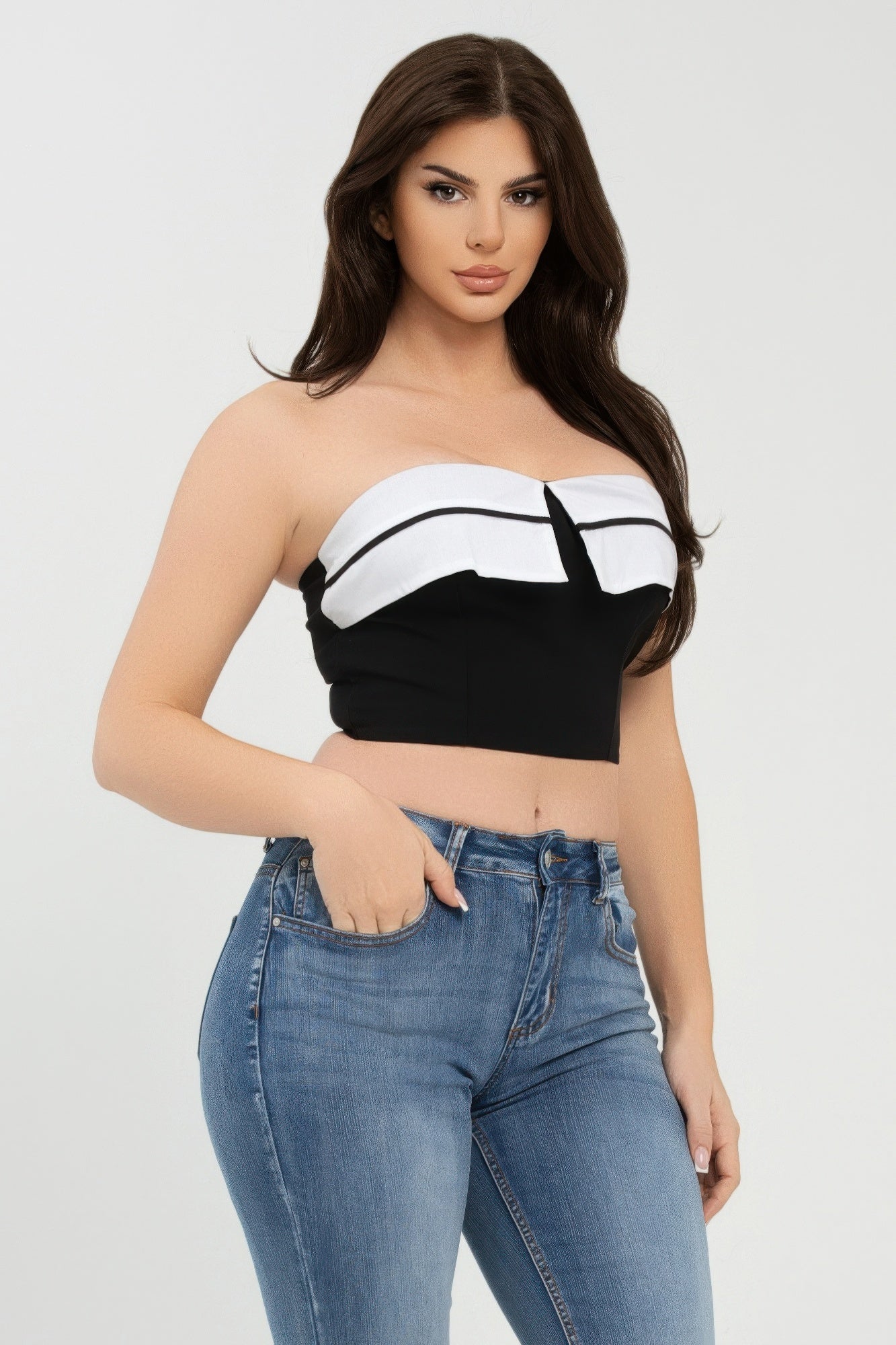 Front Fold-over Color Contrast Tube Top
