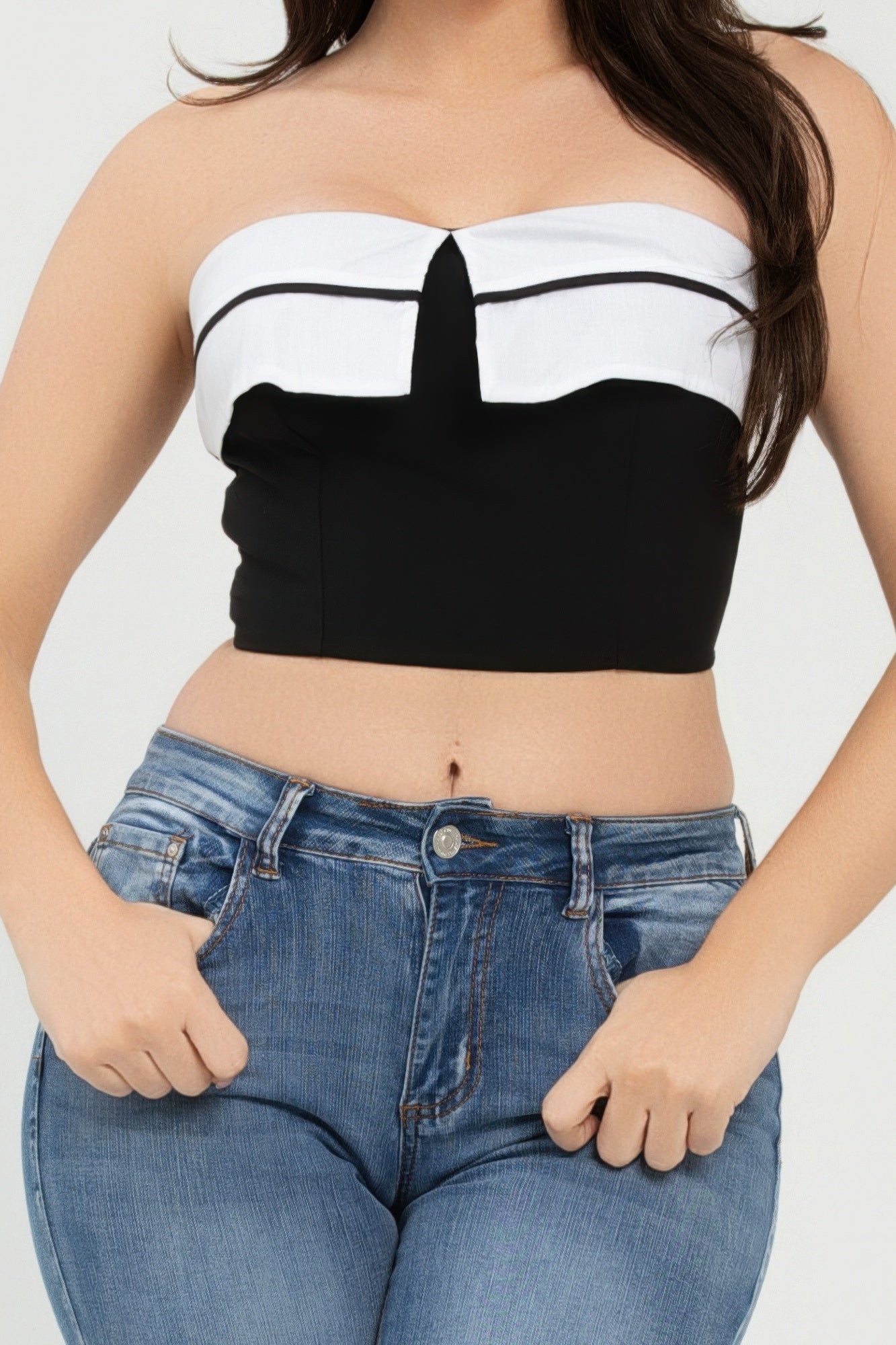 Front Fold-over Color Contrast Tube Top
