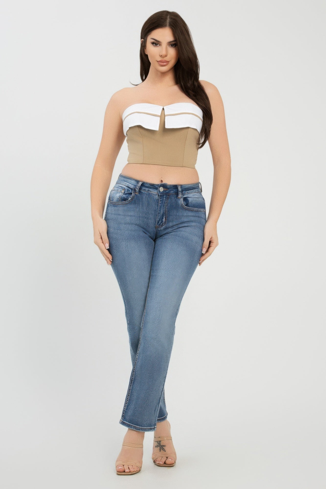 Front Fold-over Color Contrast Tube Top