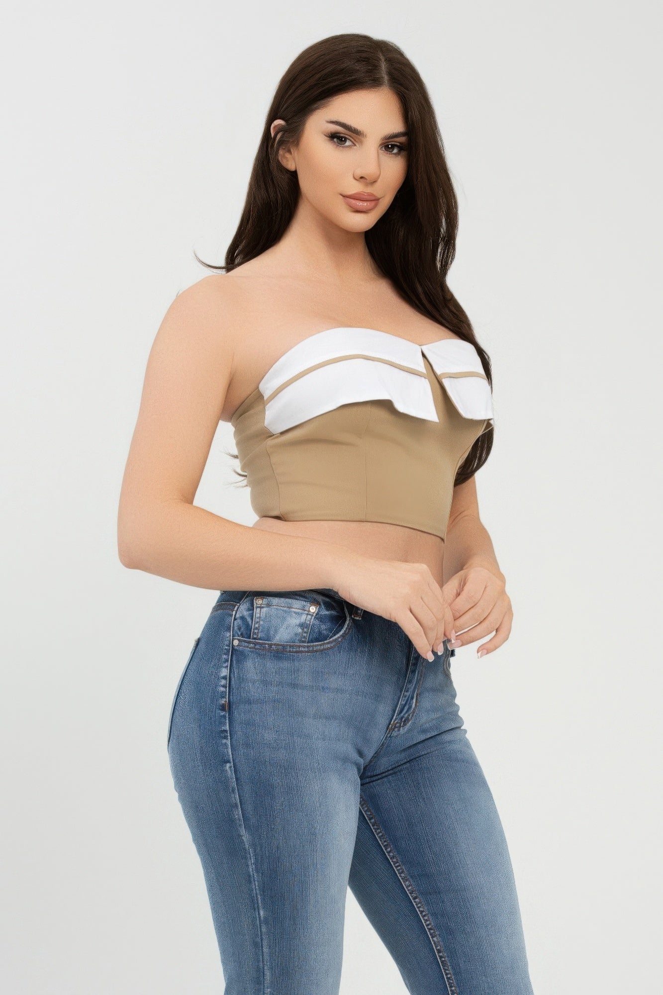 Front Fold-over Color Contrast Tube Top