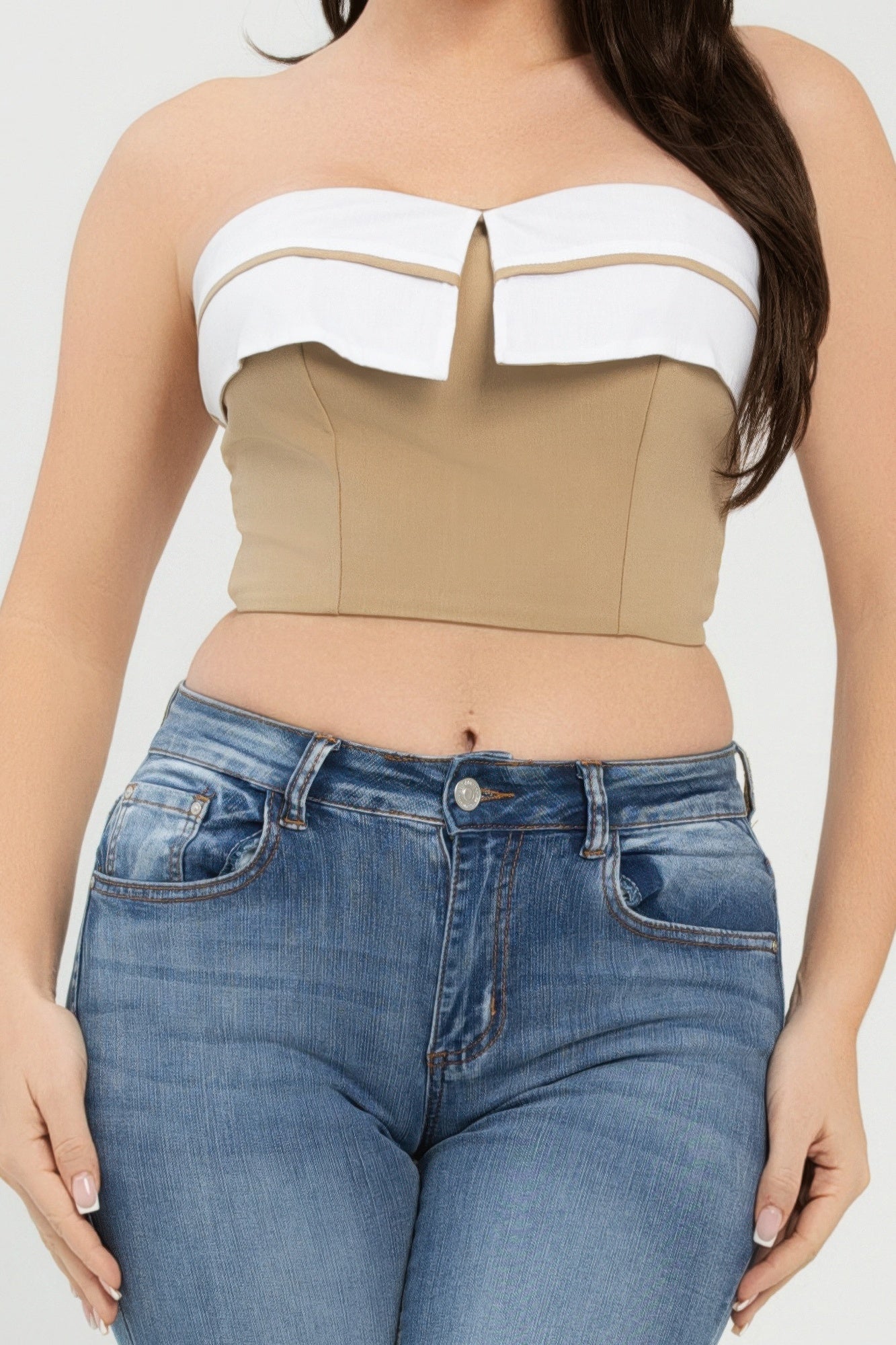 Front Fold-over Color Contrast Tube Top