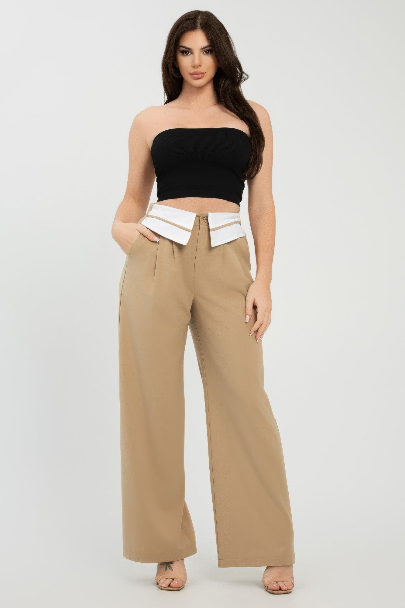 Front Button Fold-over Inside Zipper Pants