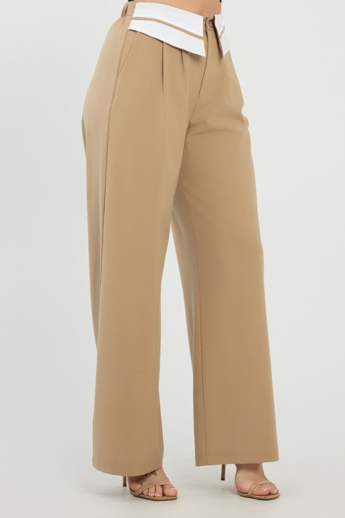 Front Button Fold-over Inside Zipper Pants