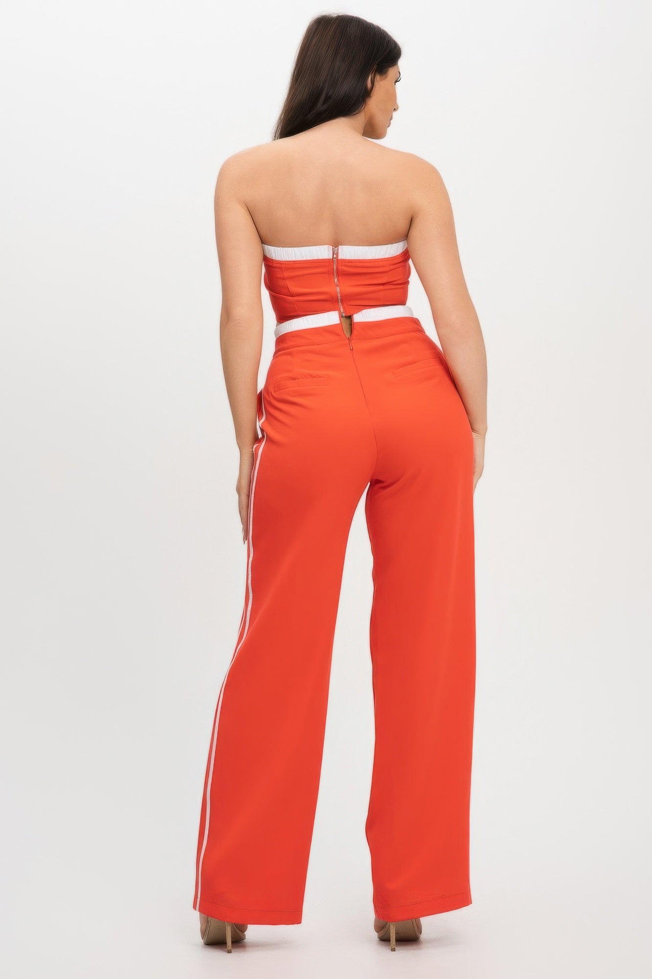 Stripe Tapping Contrast Elastic Band Toppants Set
