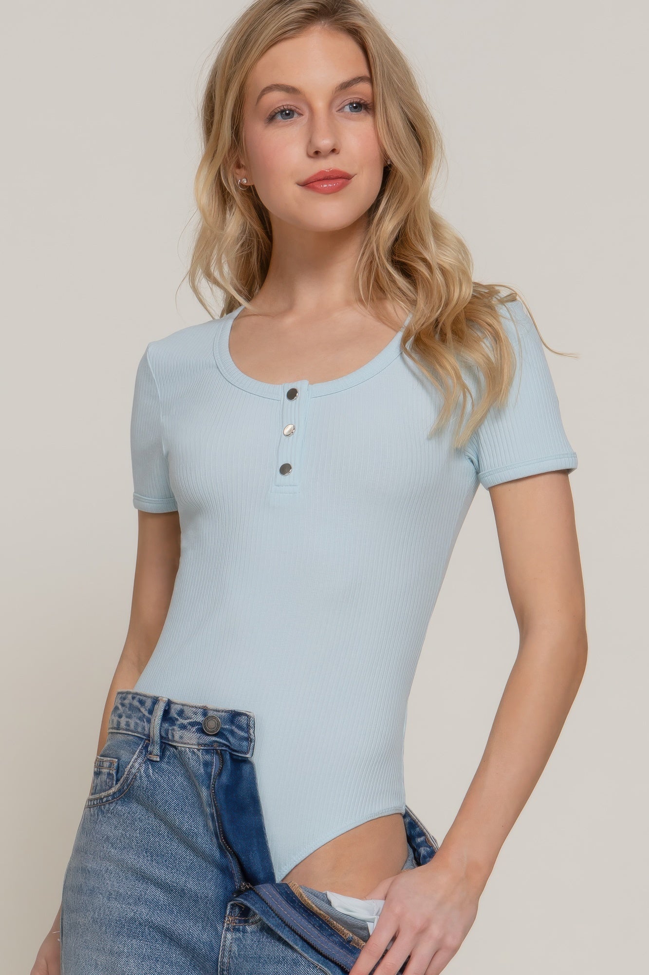 Short Slv Snap Button Rib Bodysuit