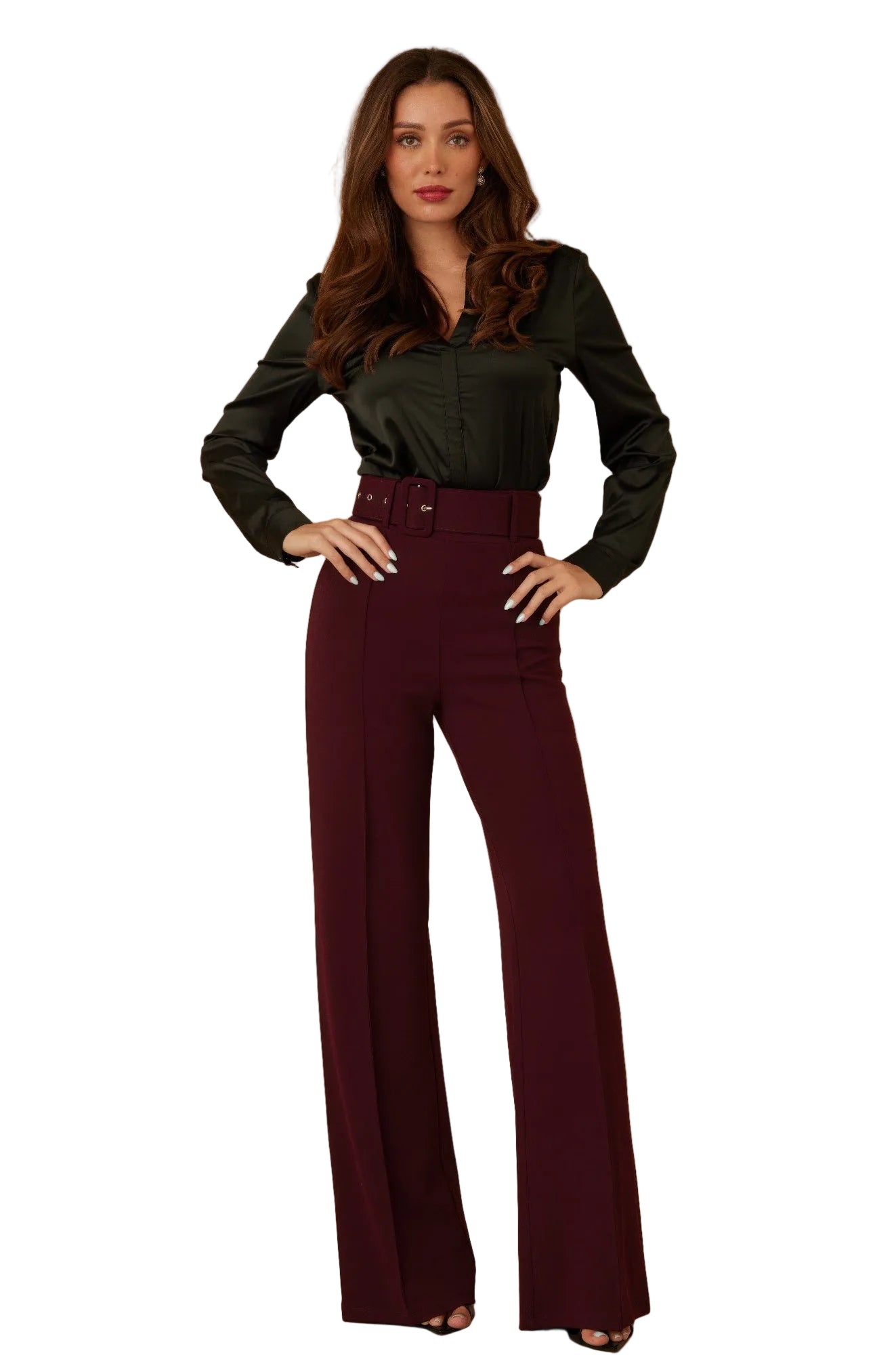 High Waist Pants With Buckle Belt