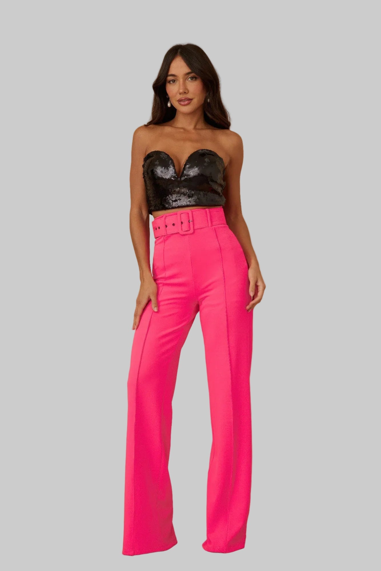 High Waist Pants With Buckle Belt