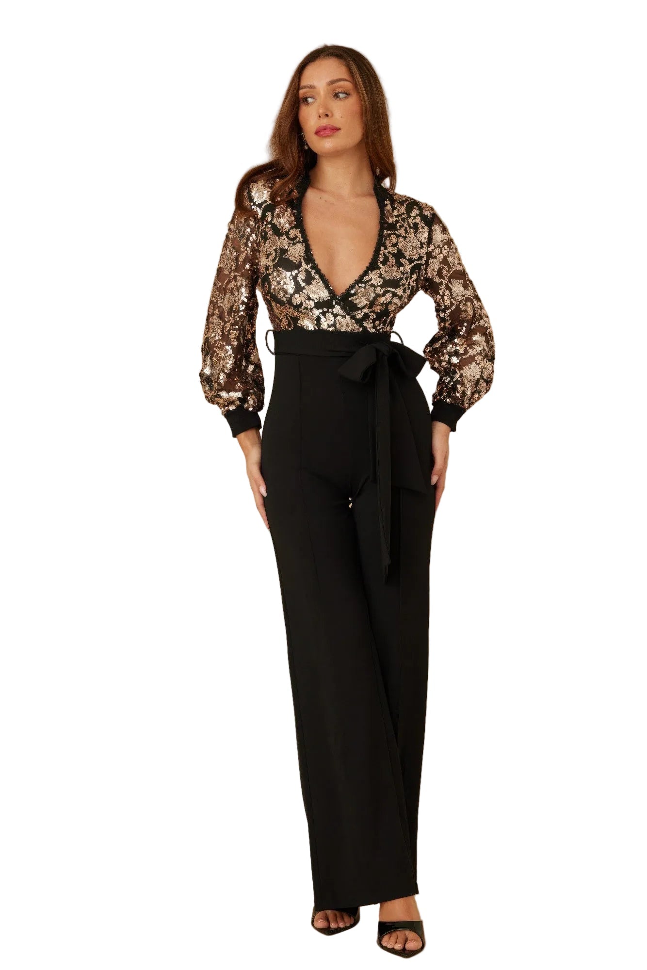 Flower Vein Sequin Print Jumpsuit