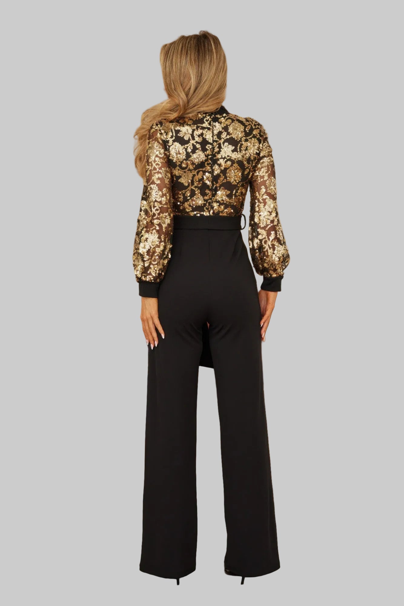 Flower Vein Sequin Print Jumpsuit