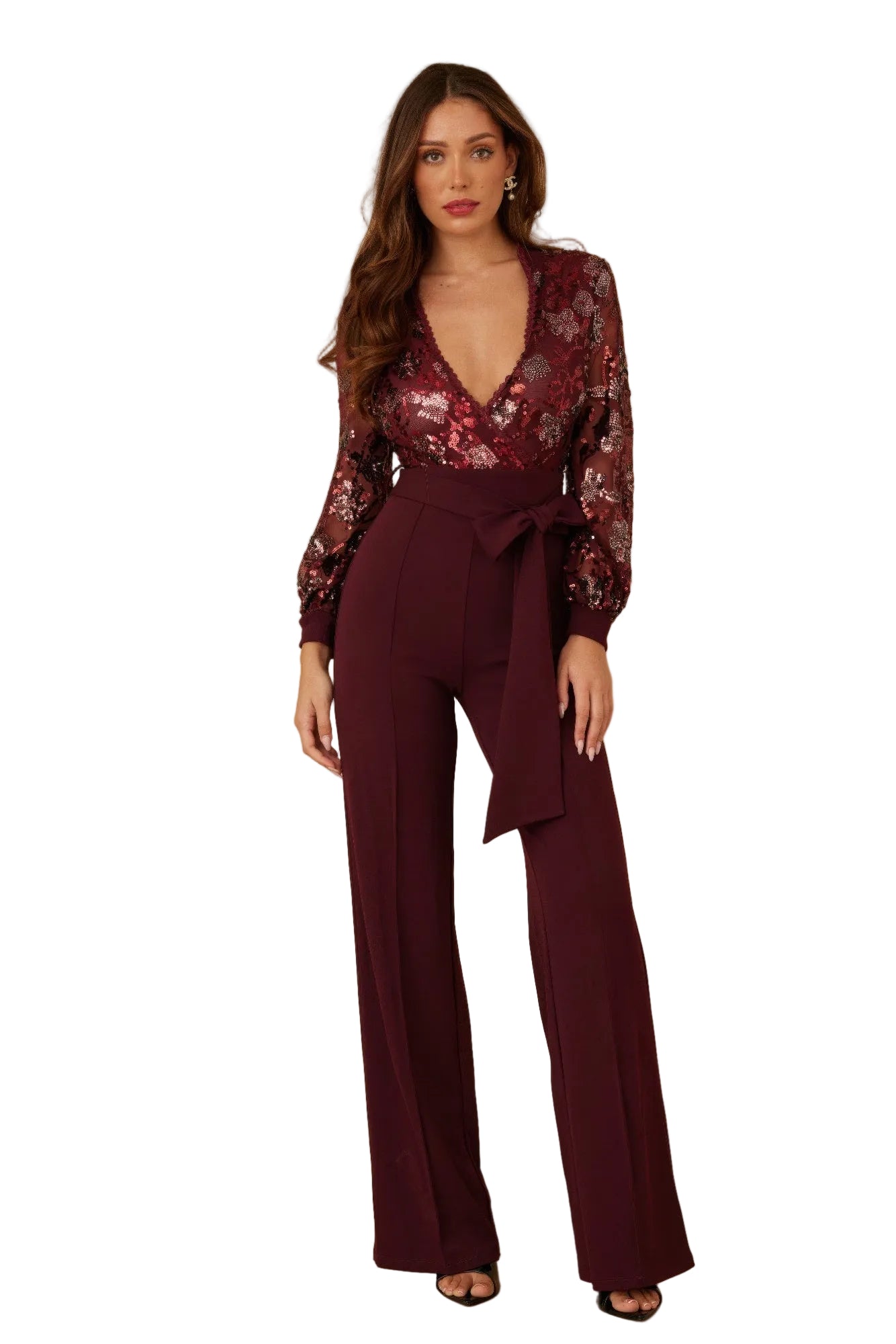 Flower Vein Sequin Print Jumpsuit