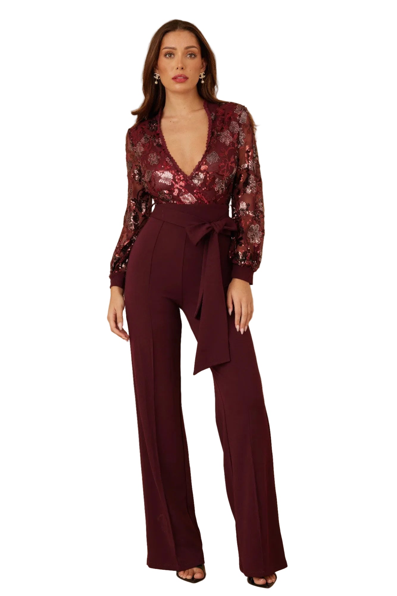 Flower Vein Sequin Print Jumpsuit