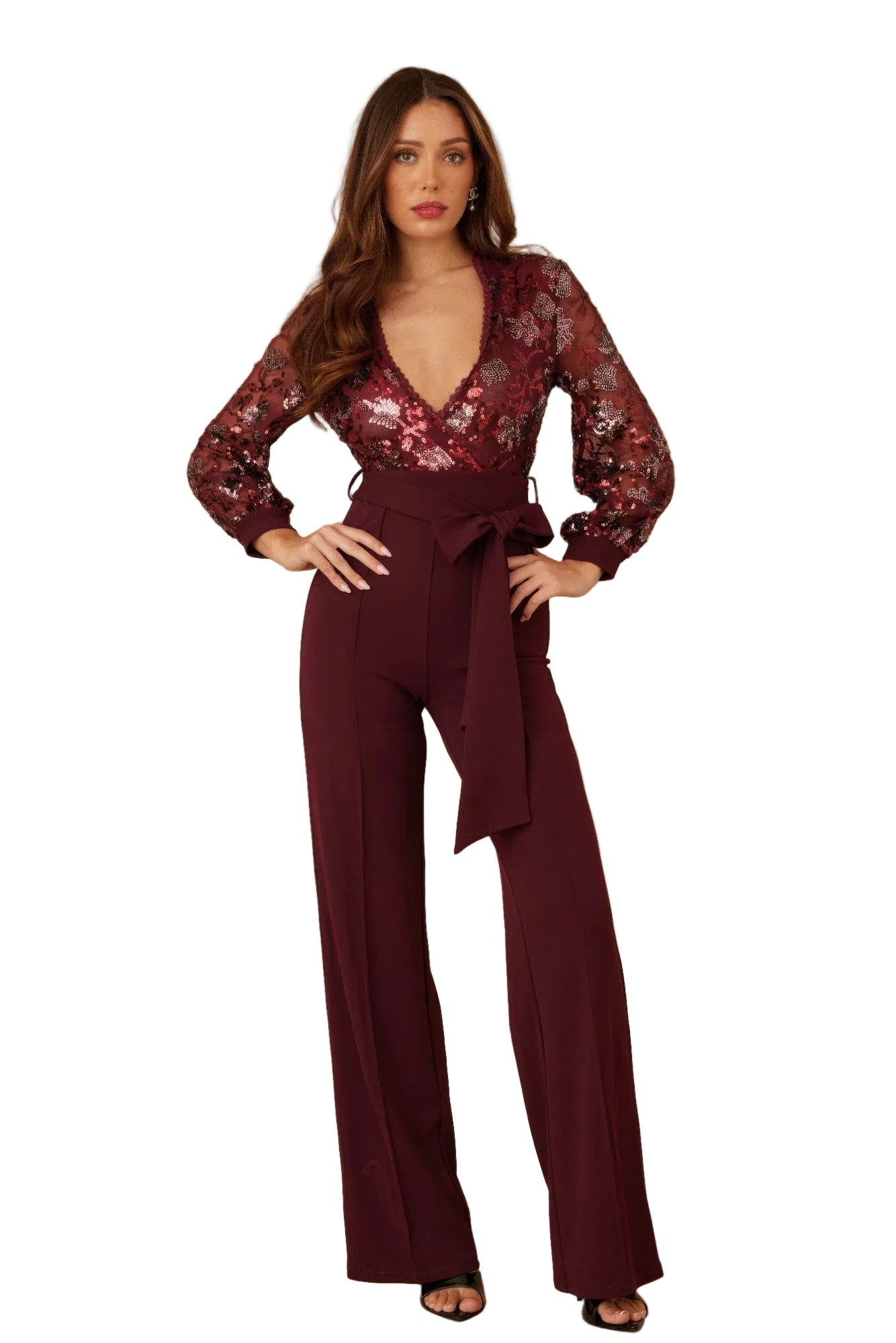 Flower Vein Sequin Print Jumpsuit