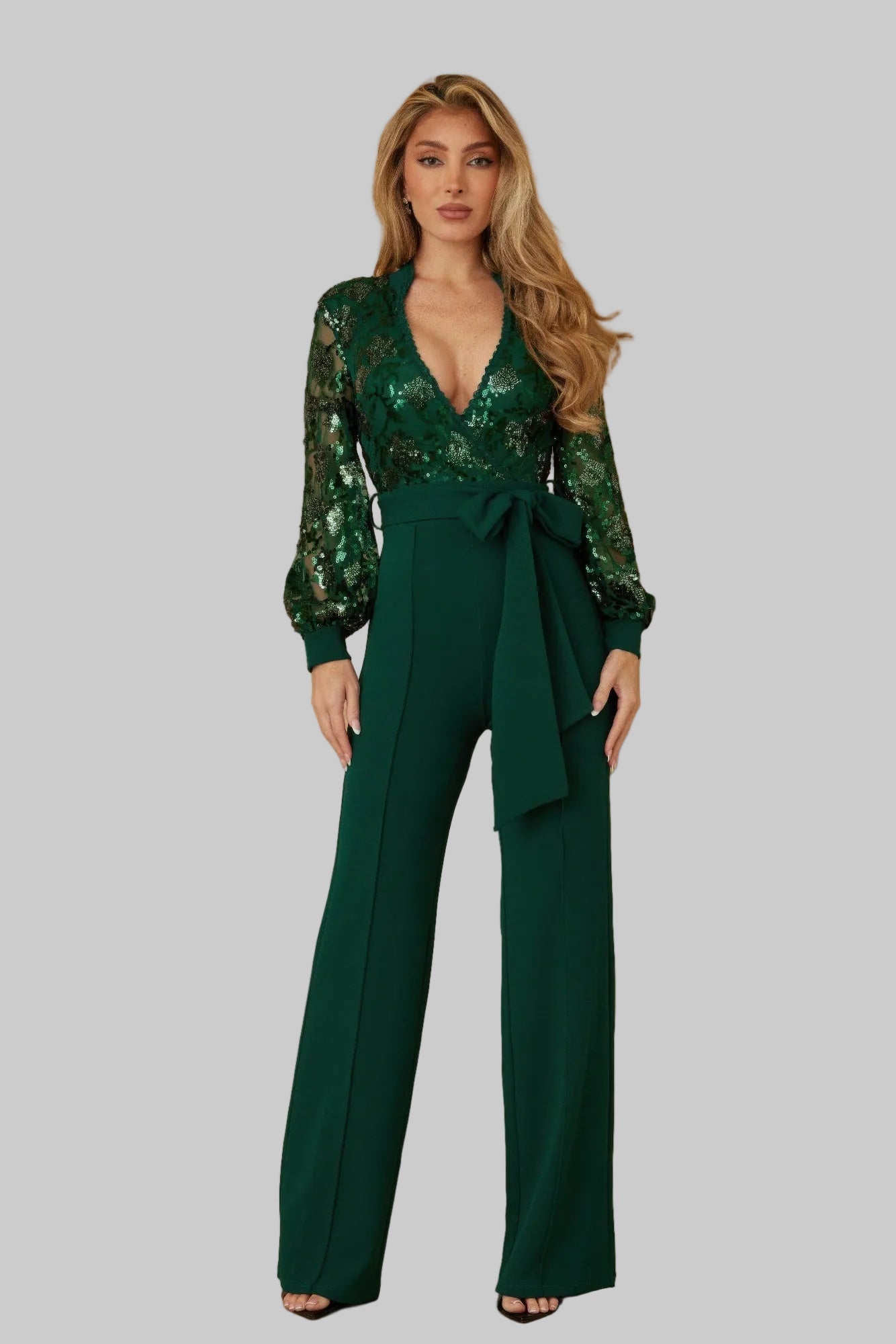 Flower Vein Sequin Print Jumpsuit