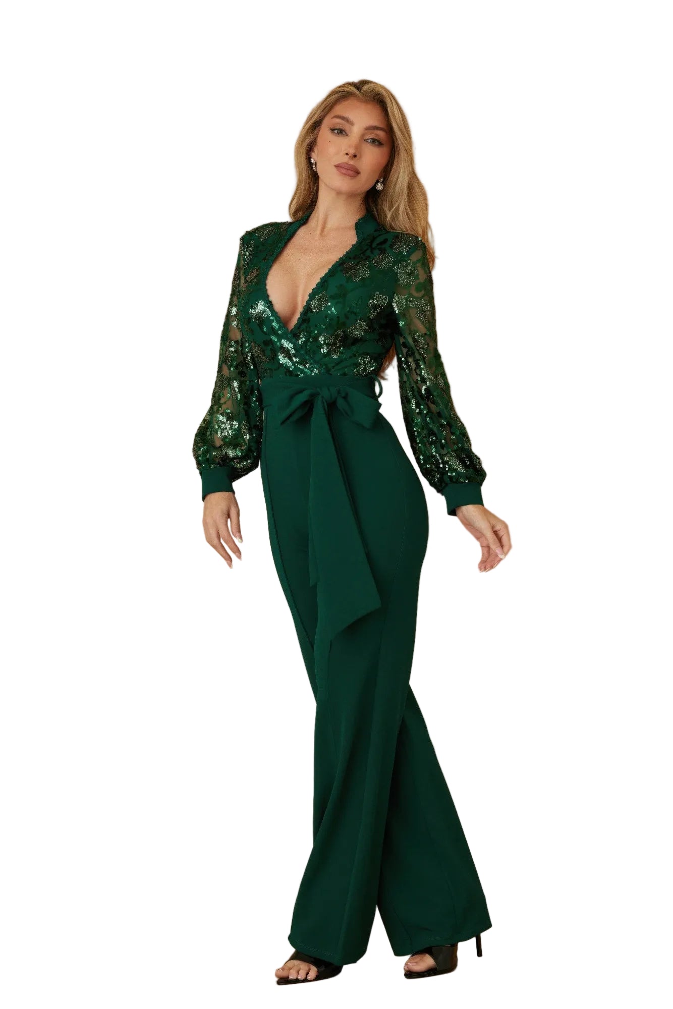 Flower Vein Sequin Print Jumpsuit