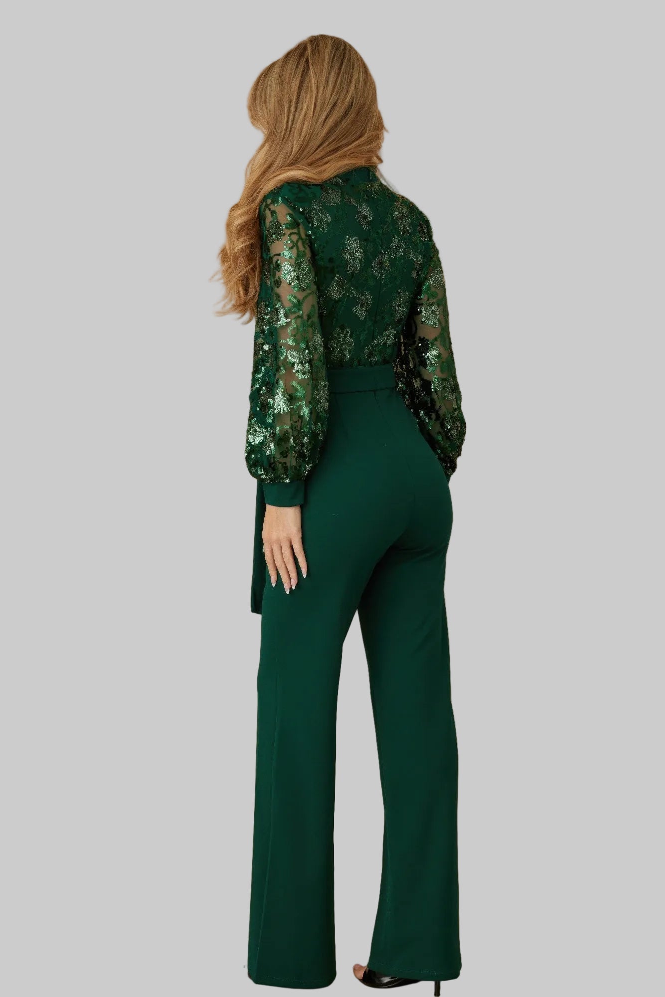 Flower Vein Sequin Print Jumpsuit