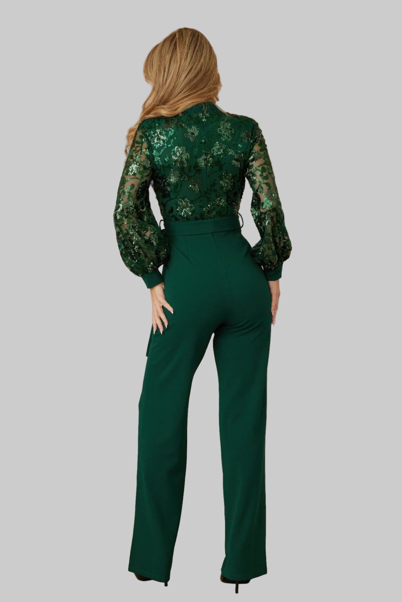 Flower Vein Sequin Print Jumpsuit
