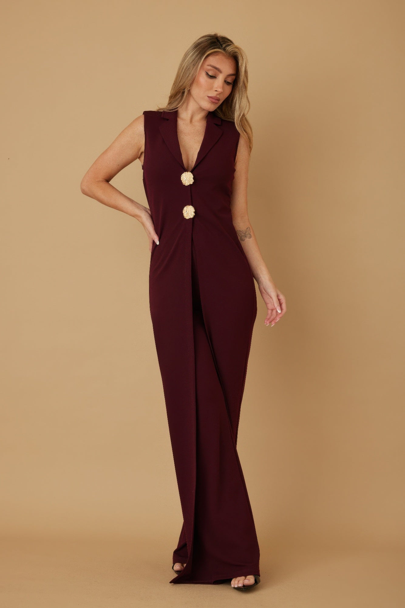 Open Flap With Metal Shank Button Jumpsuit