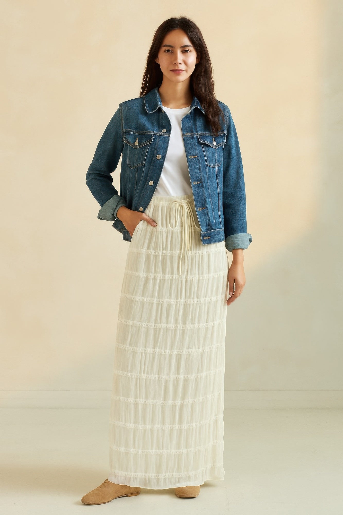 Size Small Sheer Beige Maxi Skirt/Cover Up
