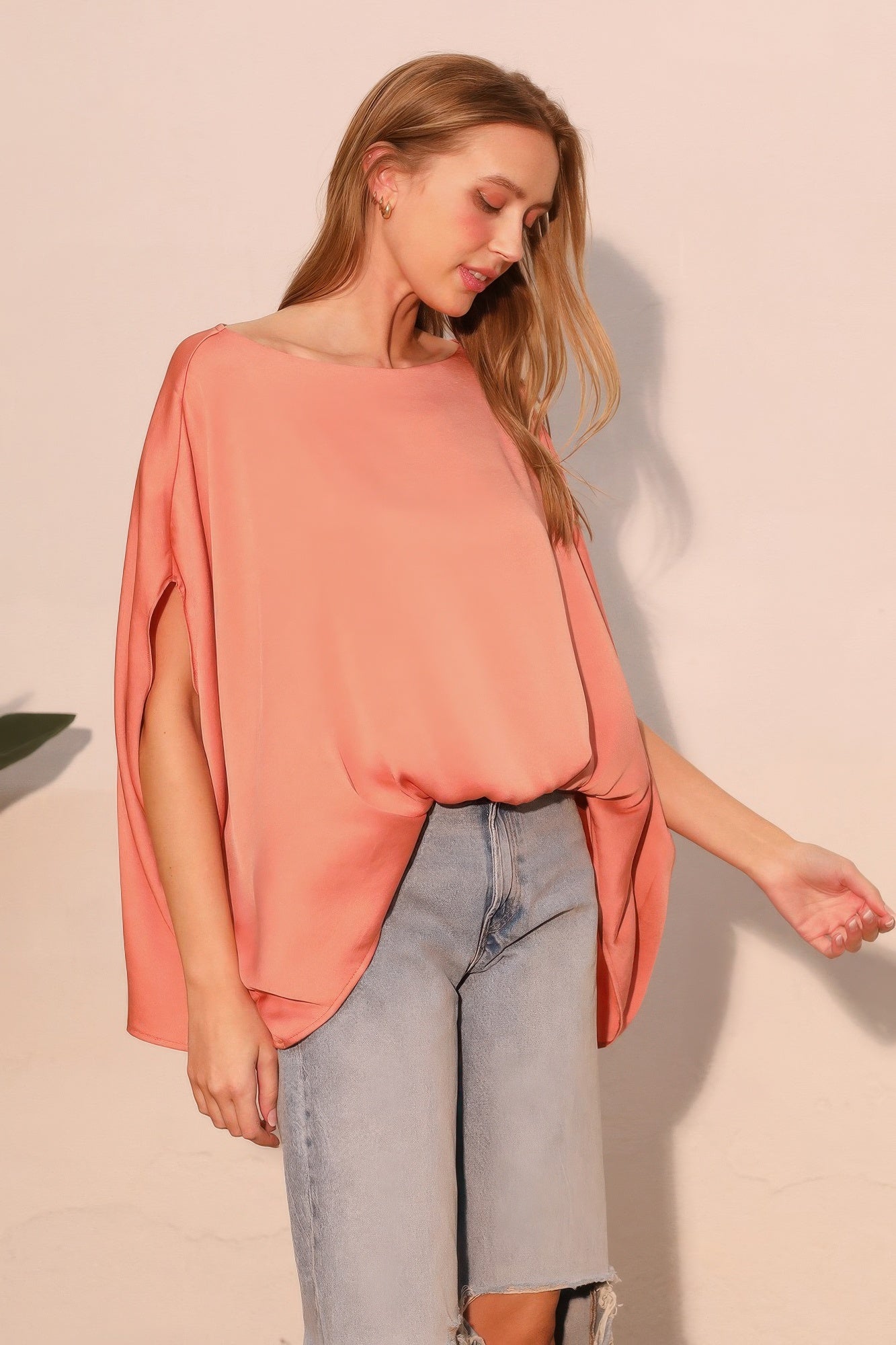 Washed Poly Silk Boat Neck Caftan Top