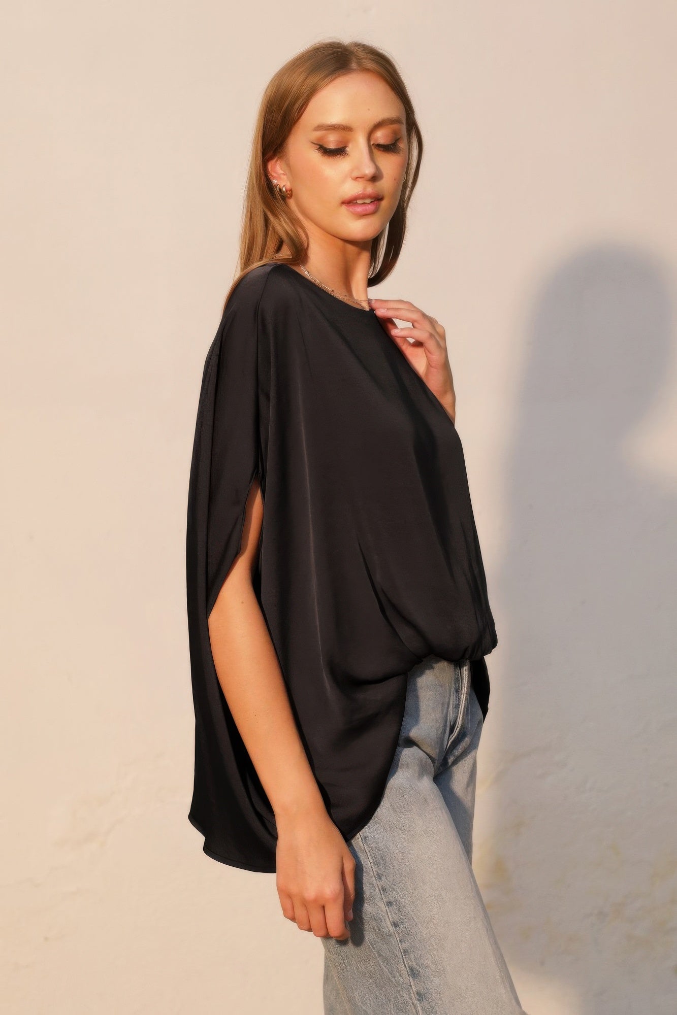 Washed Poly Silk Boat Neck Caftan Top