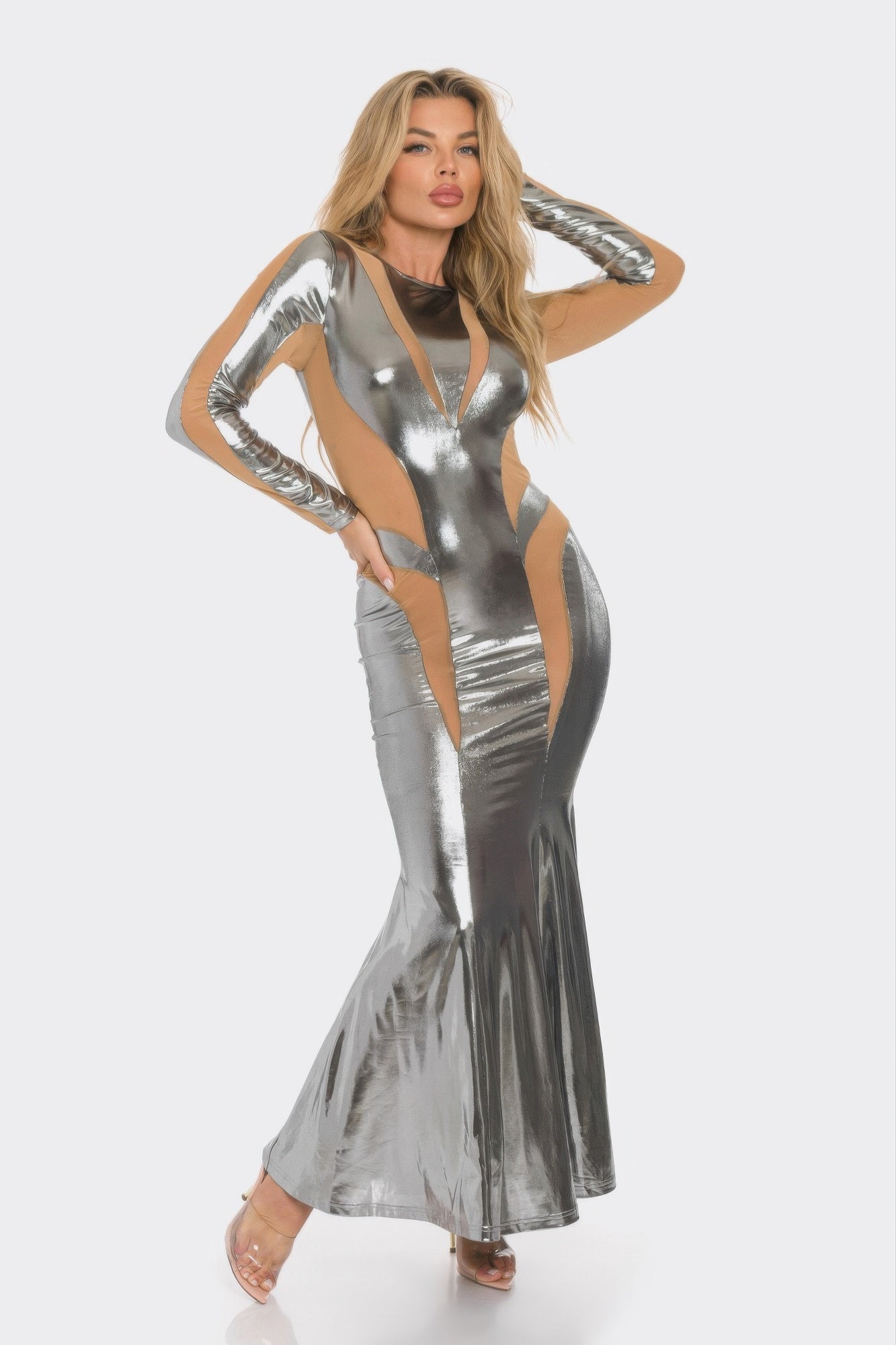 Mesh Cut Out Detail Maxi Dress