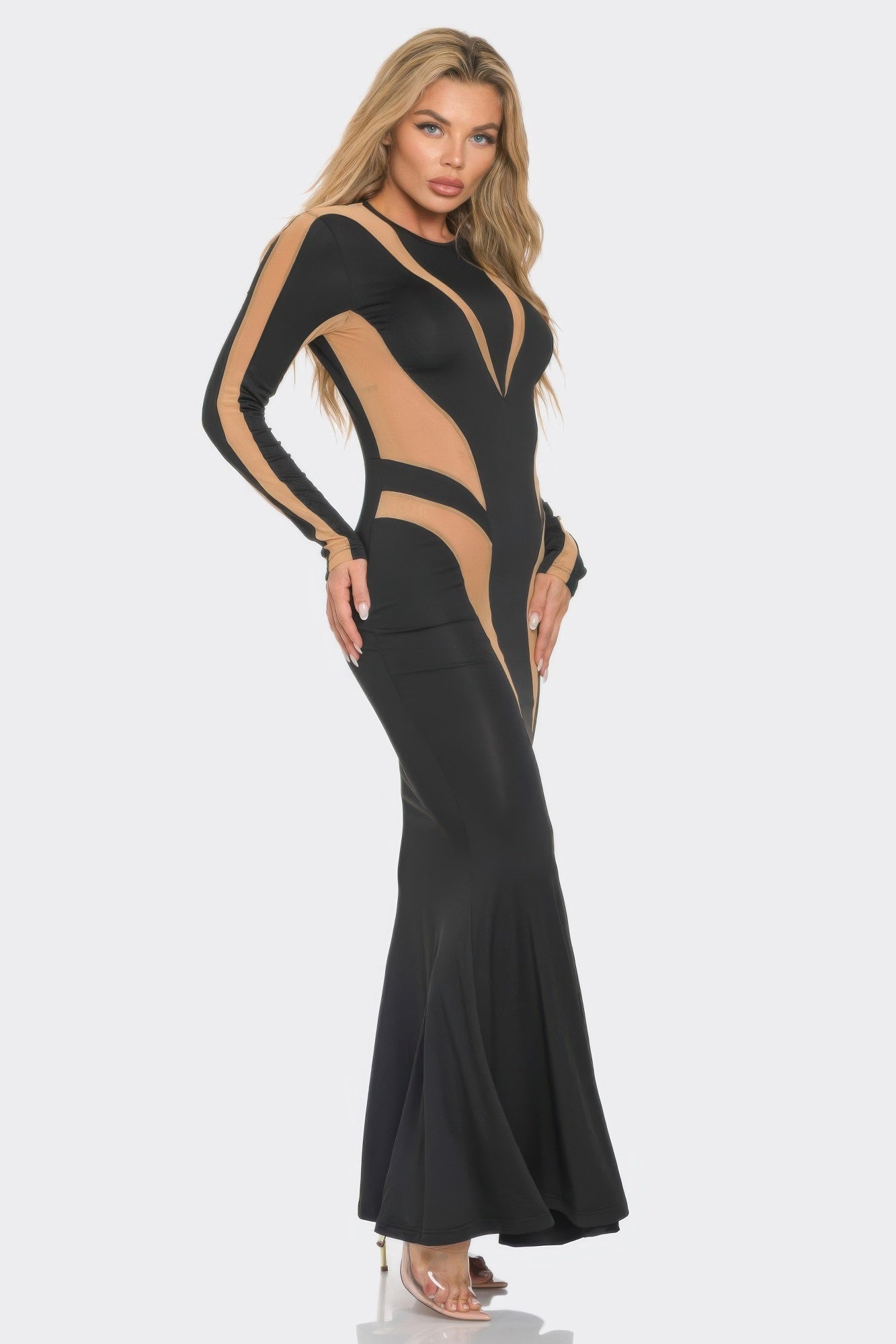 Mesh Cut Out Detail Maxi Dress