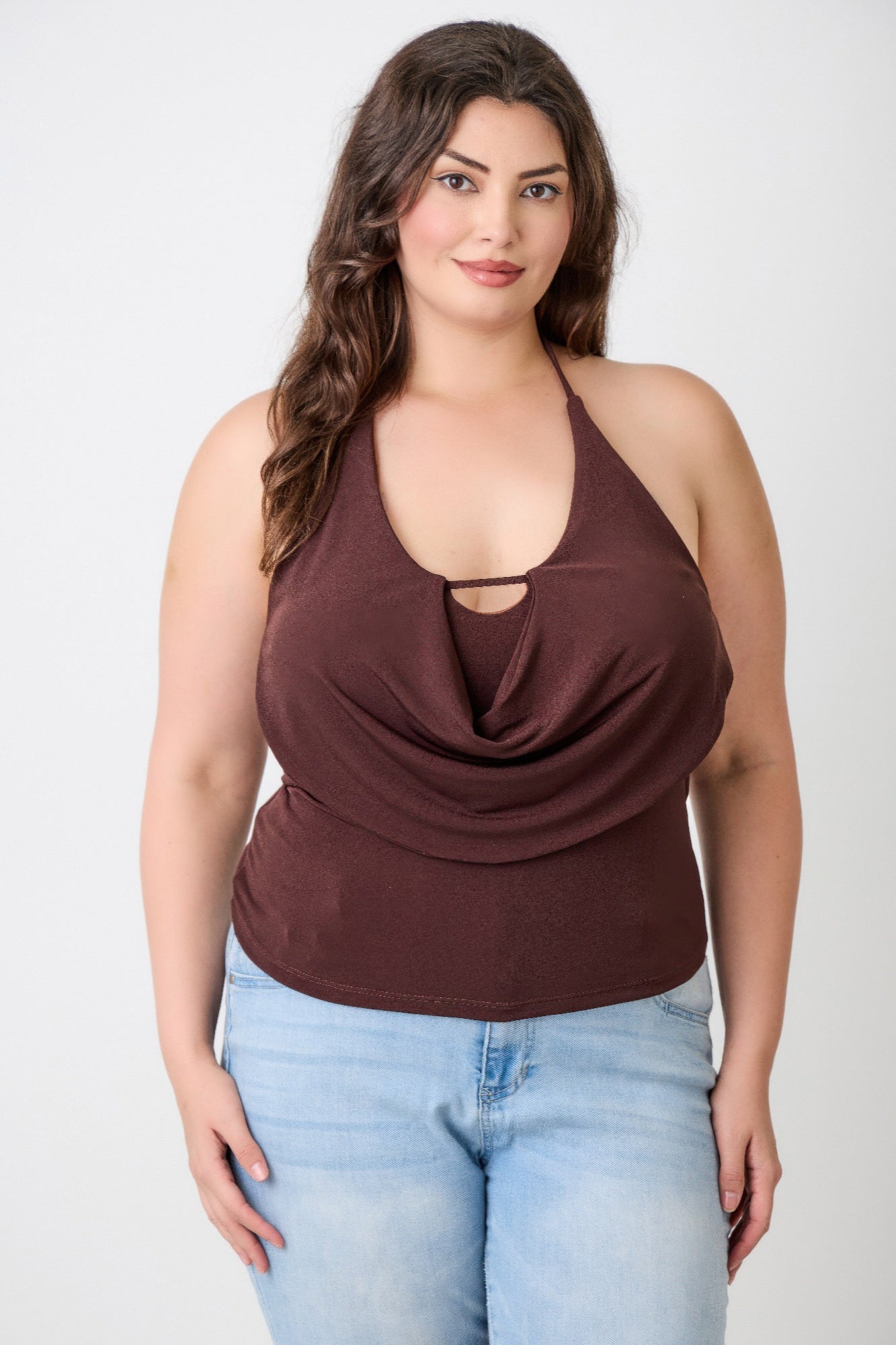 Plus Size Halter Cowl Neck Draped Top