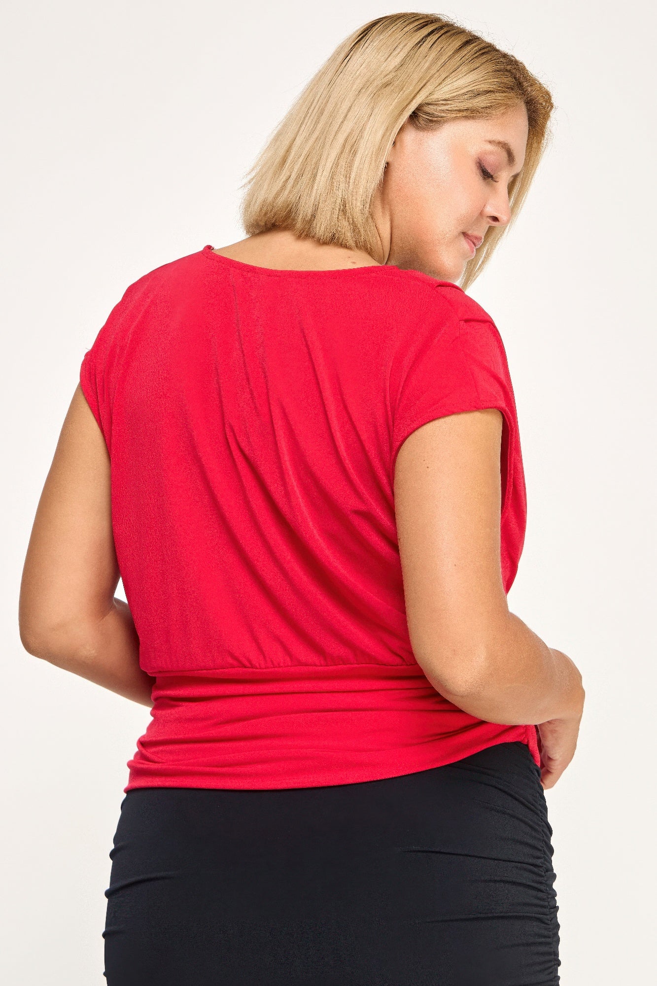 Plus Size Draped Cowl Neck Cap-sleeve Blouse