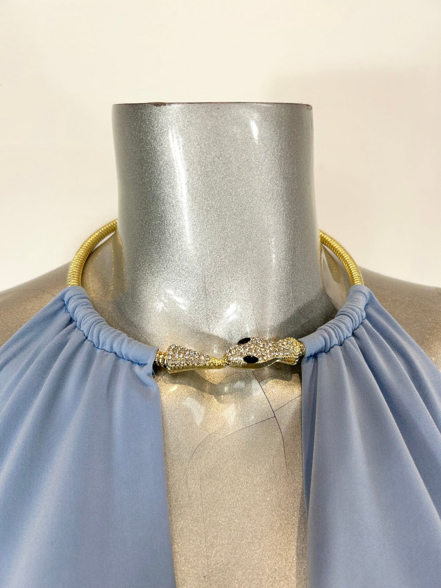 Mini Dress Draped Cowl Neck with Necklace Halter Neckline
