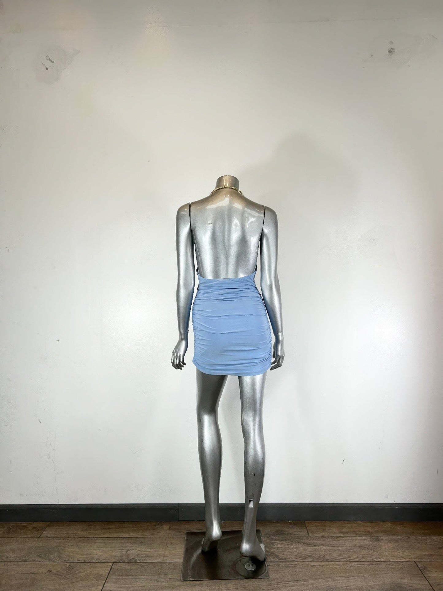 Mini Dress Draped Cowl Neck with Necklace Halter Neckline