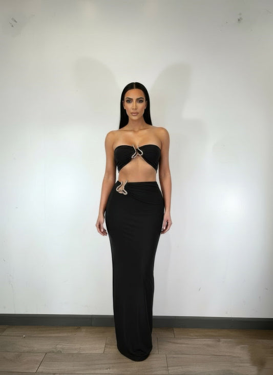 Tube Top Trim Detail Skirt Set