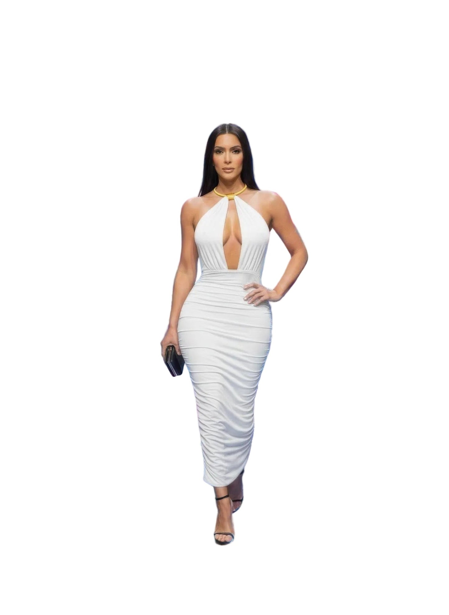 Strapless Necklace Detail Open Back Midi Dress