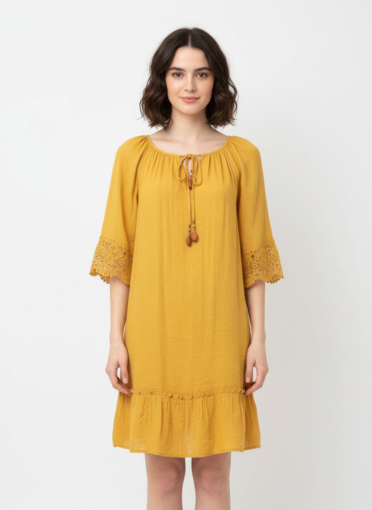 Solid Color Elbow Sleeve Dress
