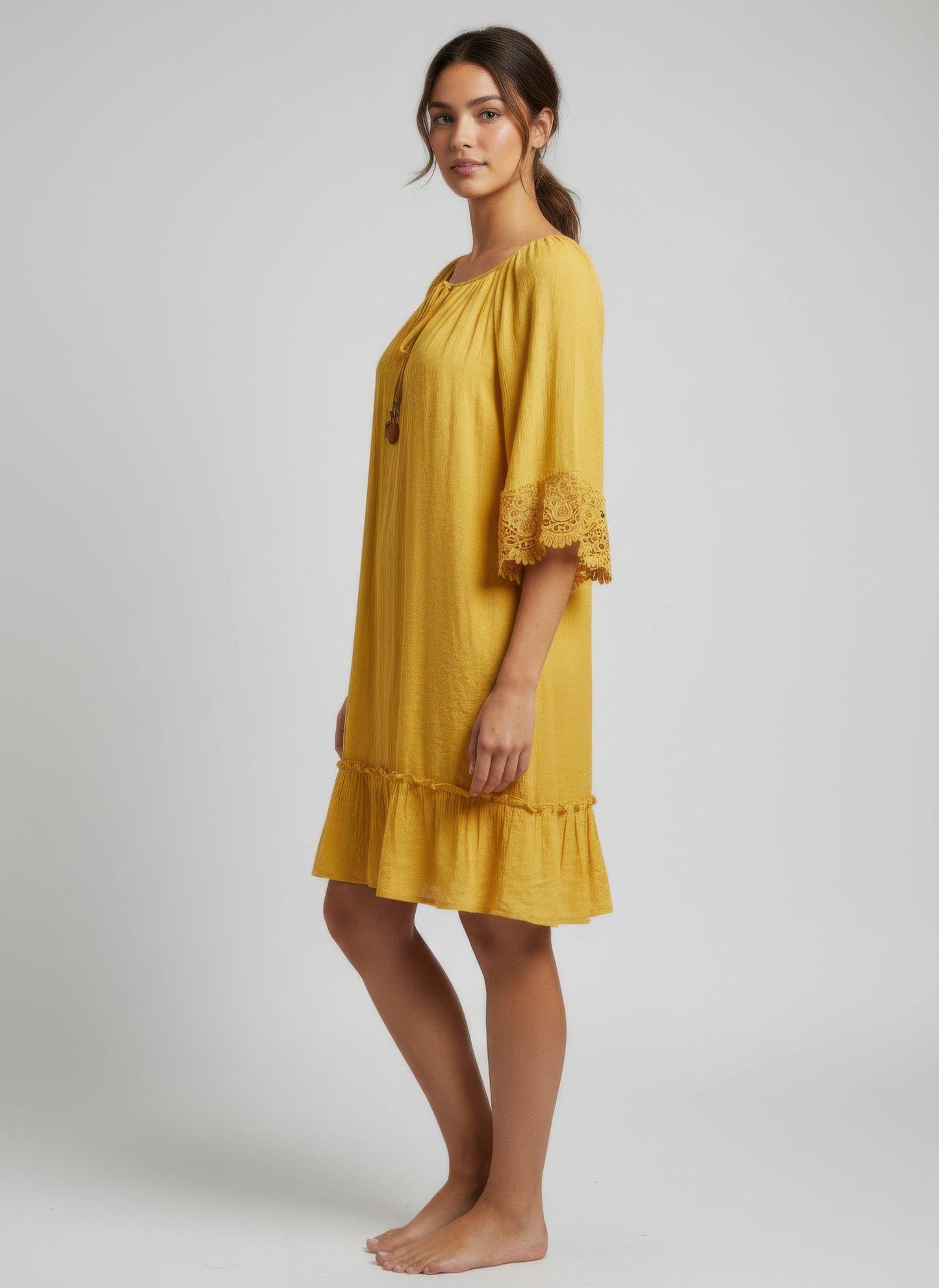Solid Color Elbow Sleeve Dress