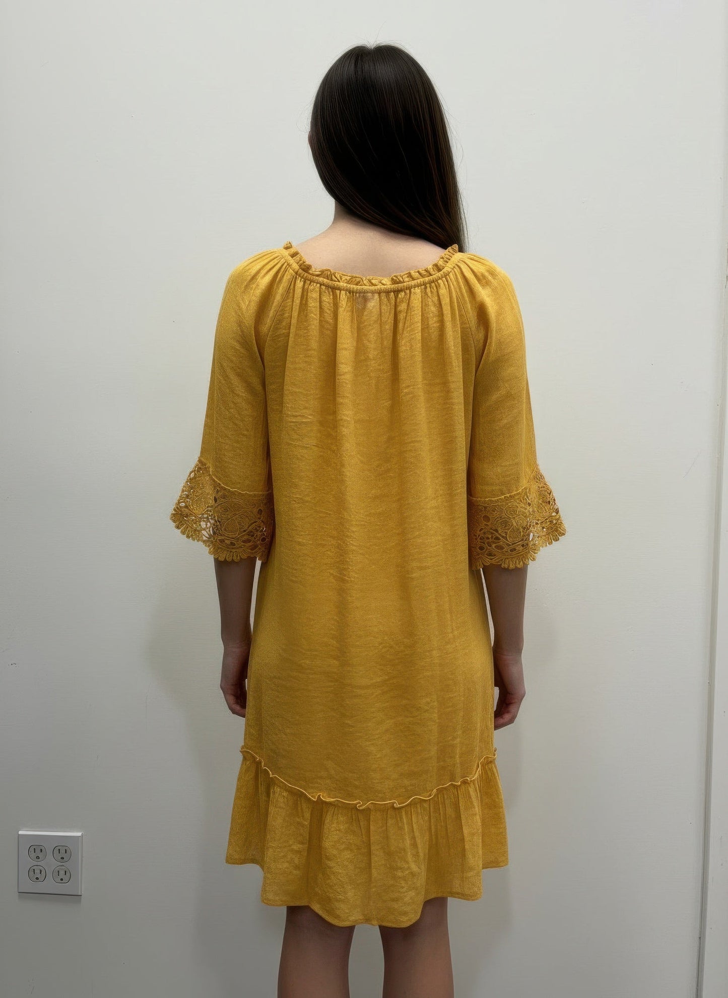 Solid Color Elbow Sleeve Dress