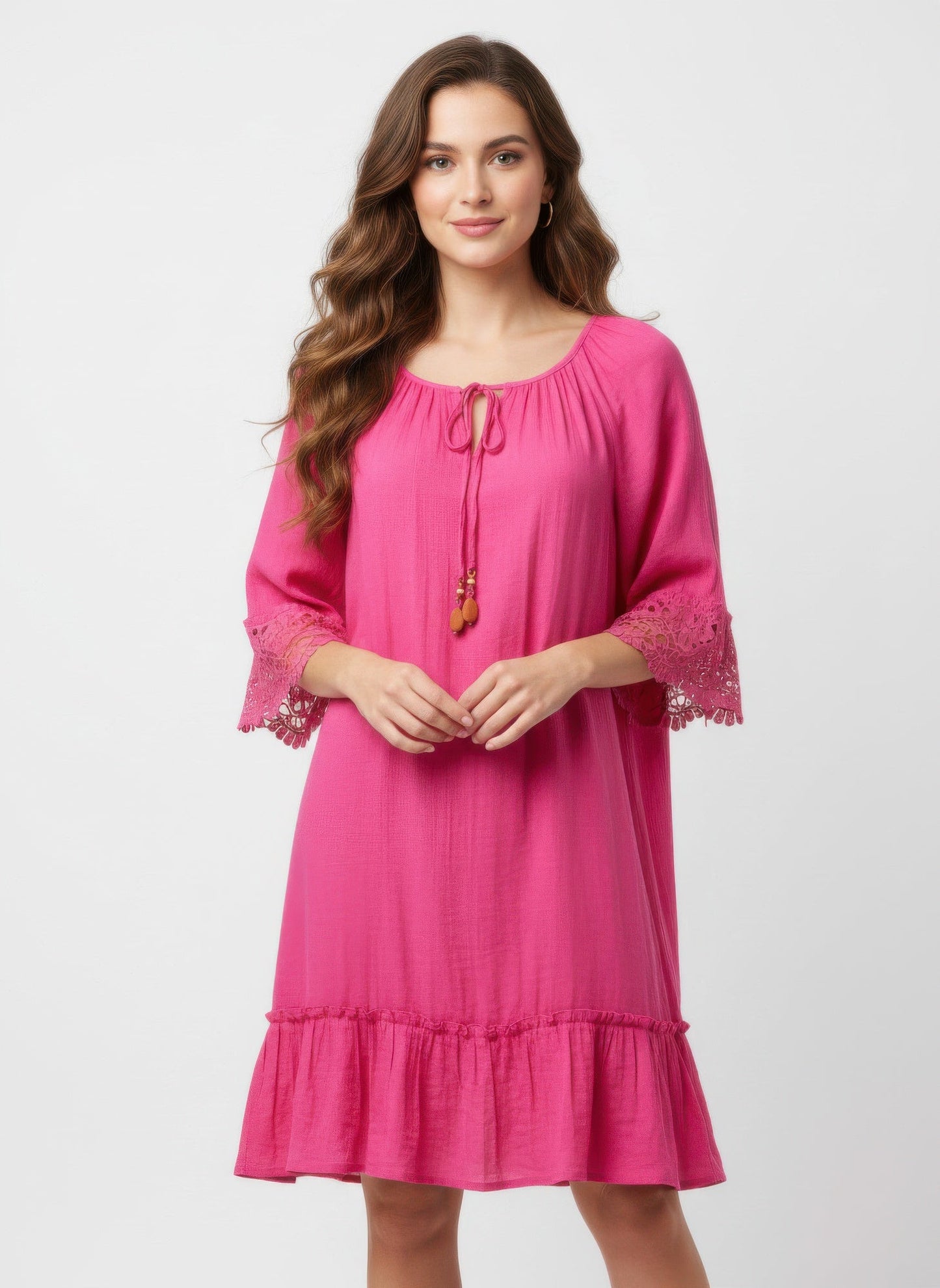 Solid Color Elbow Sleeve Dress