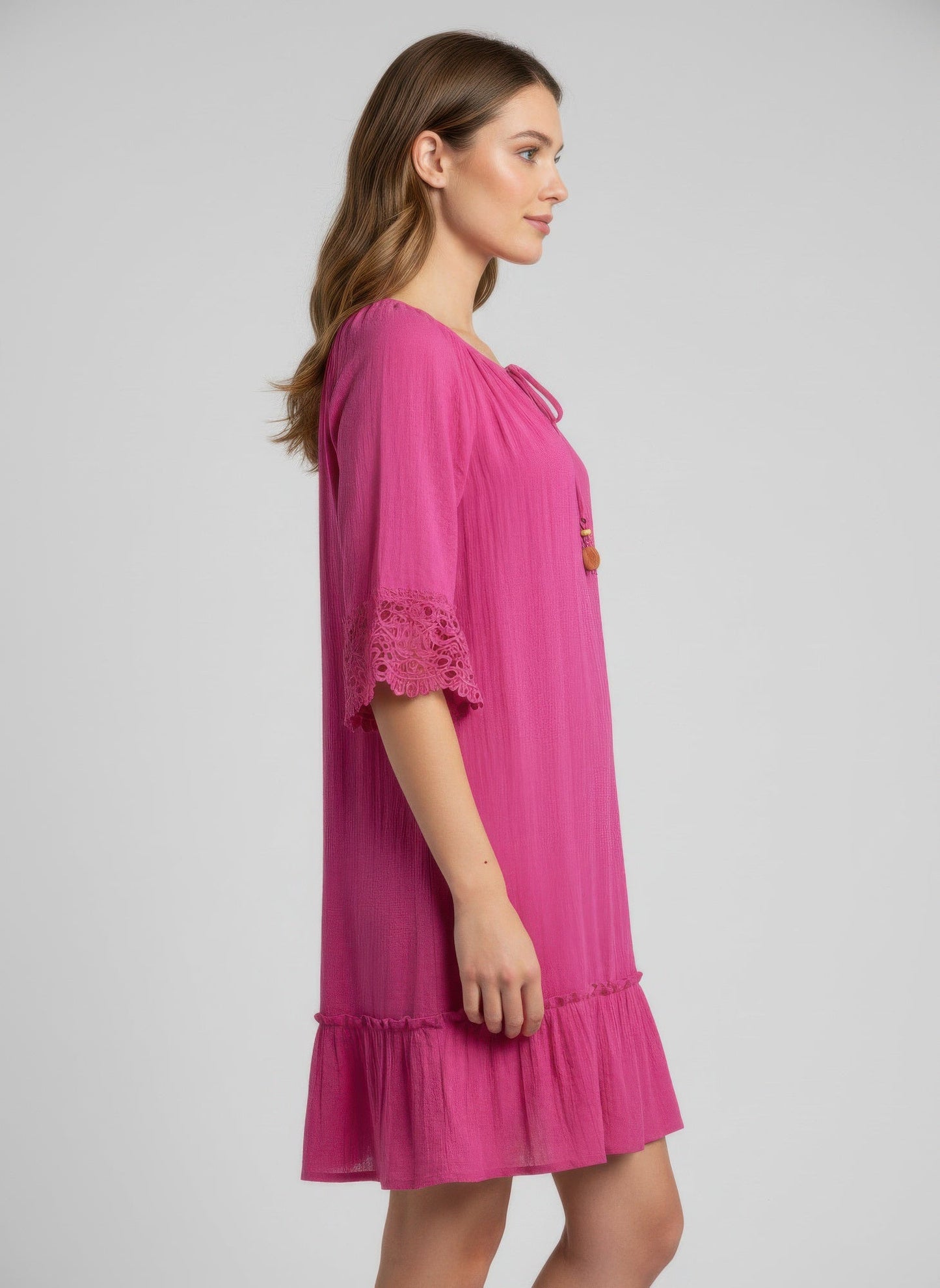 Solid Color Elbow Sleeve Dress