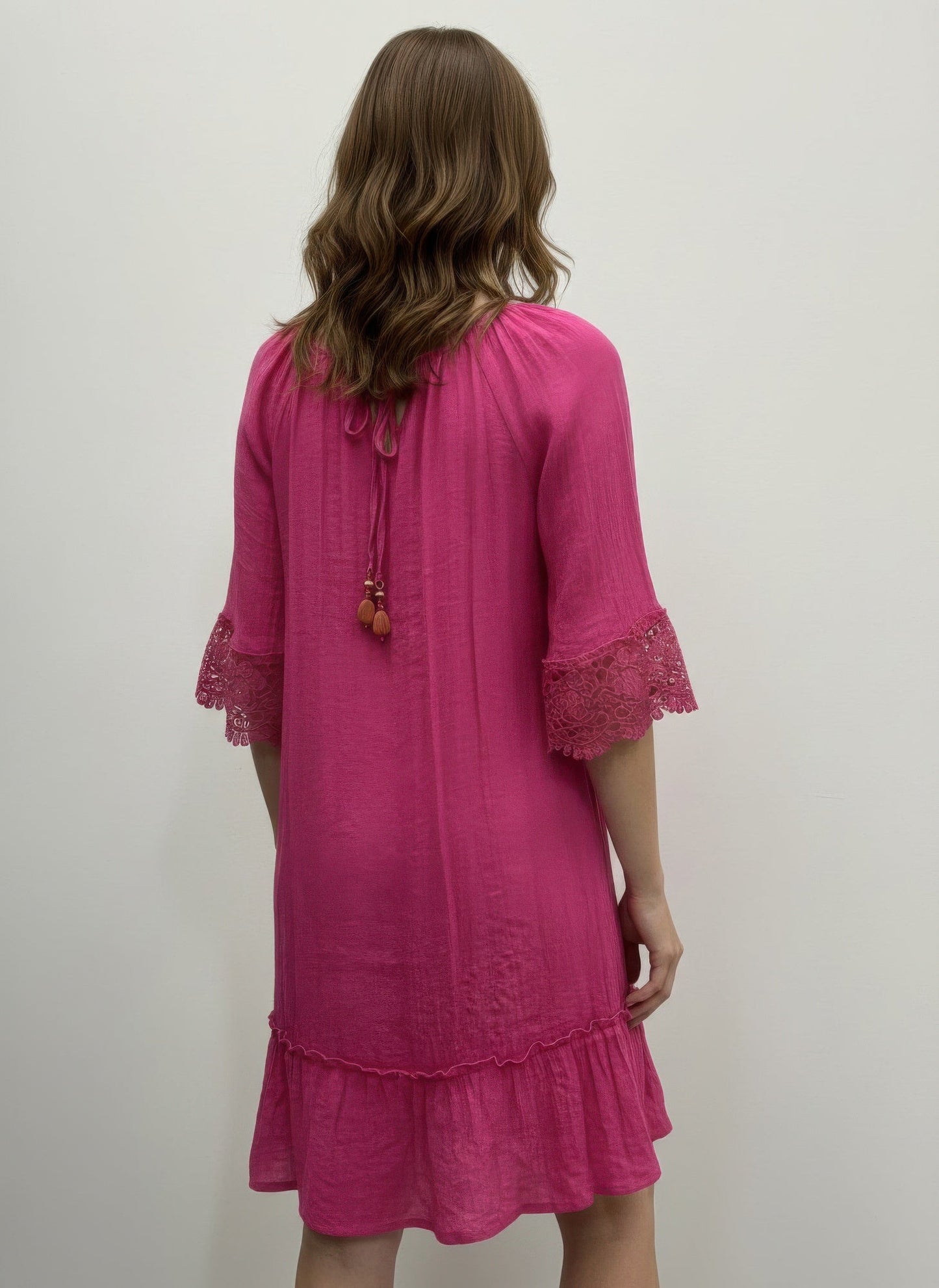 Solid Color Elbow Sleeve Dress