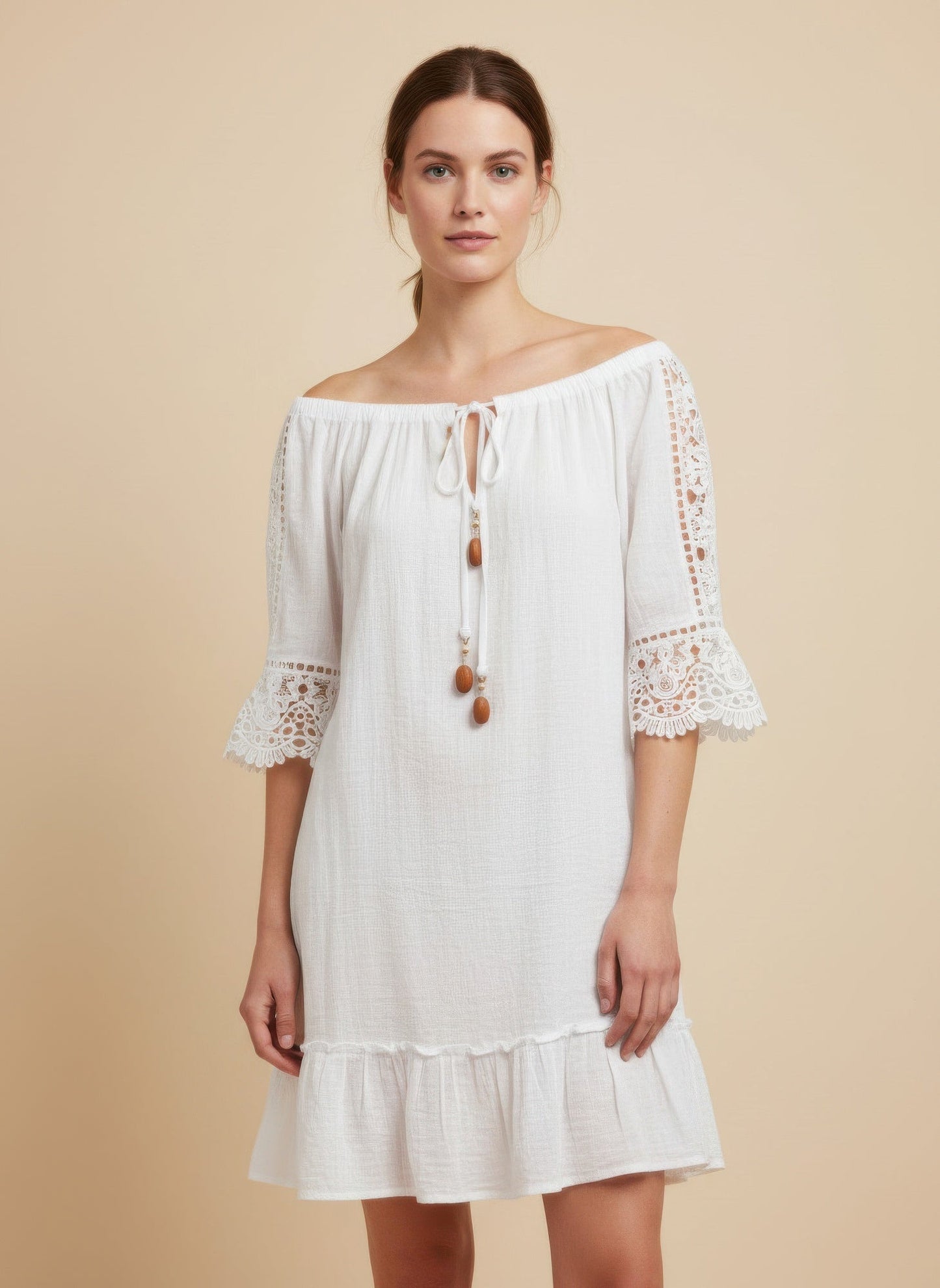 Solid Color Elbow Sleeve Dress