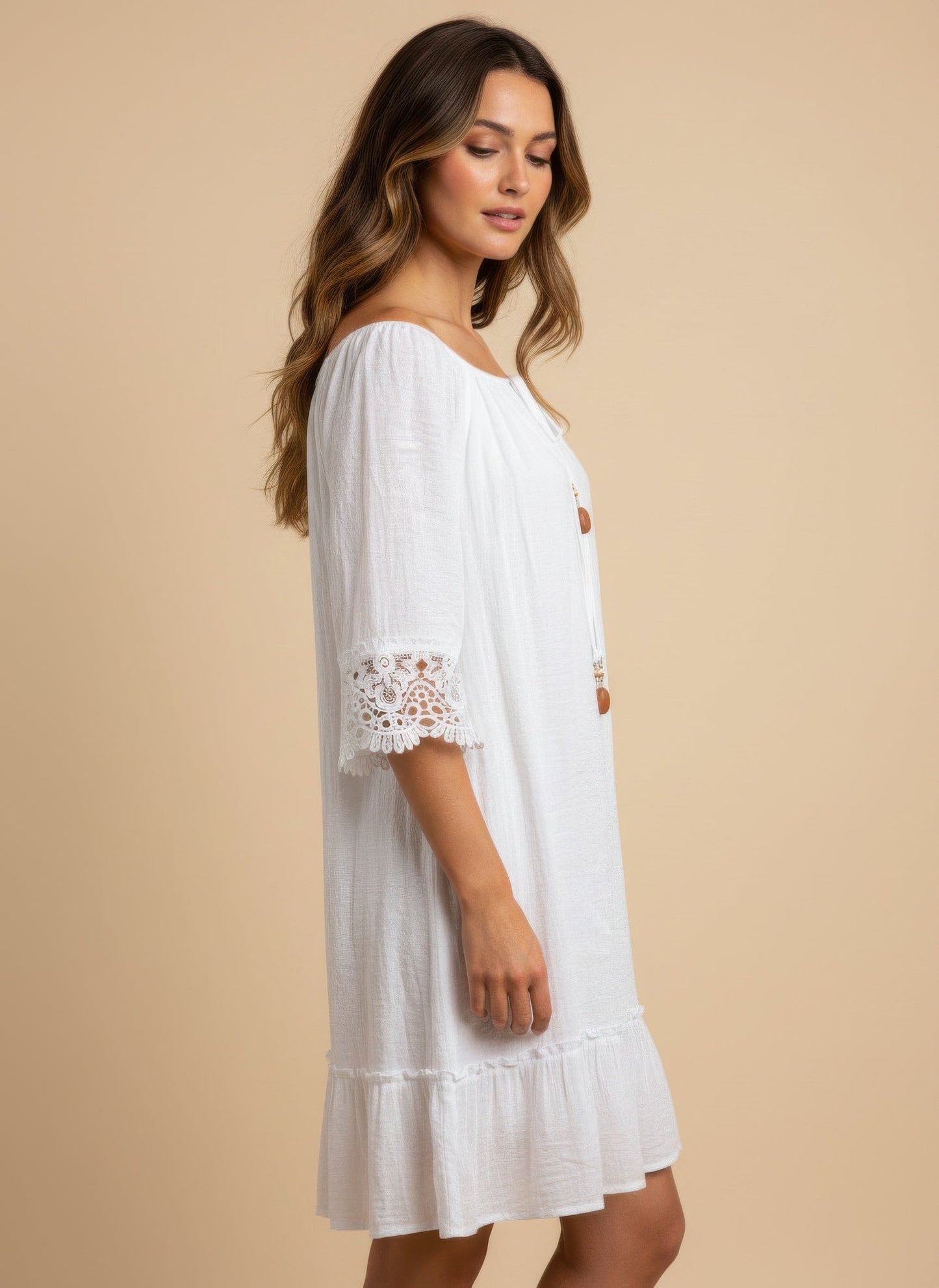 Solid Color Elbow Sleeve Dress