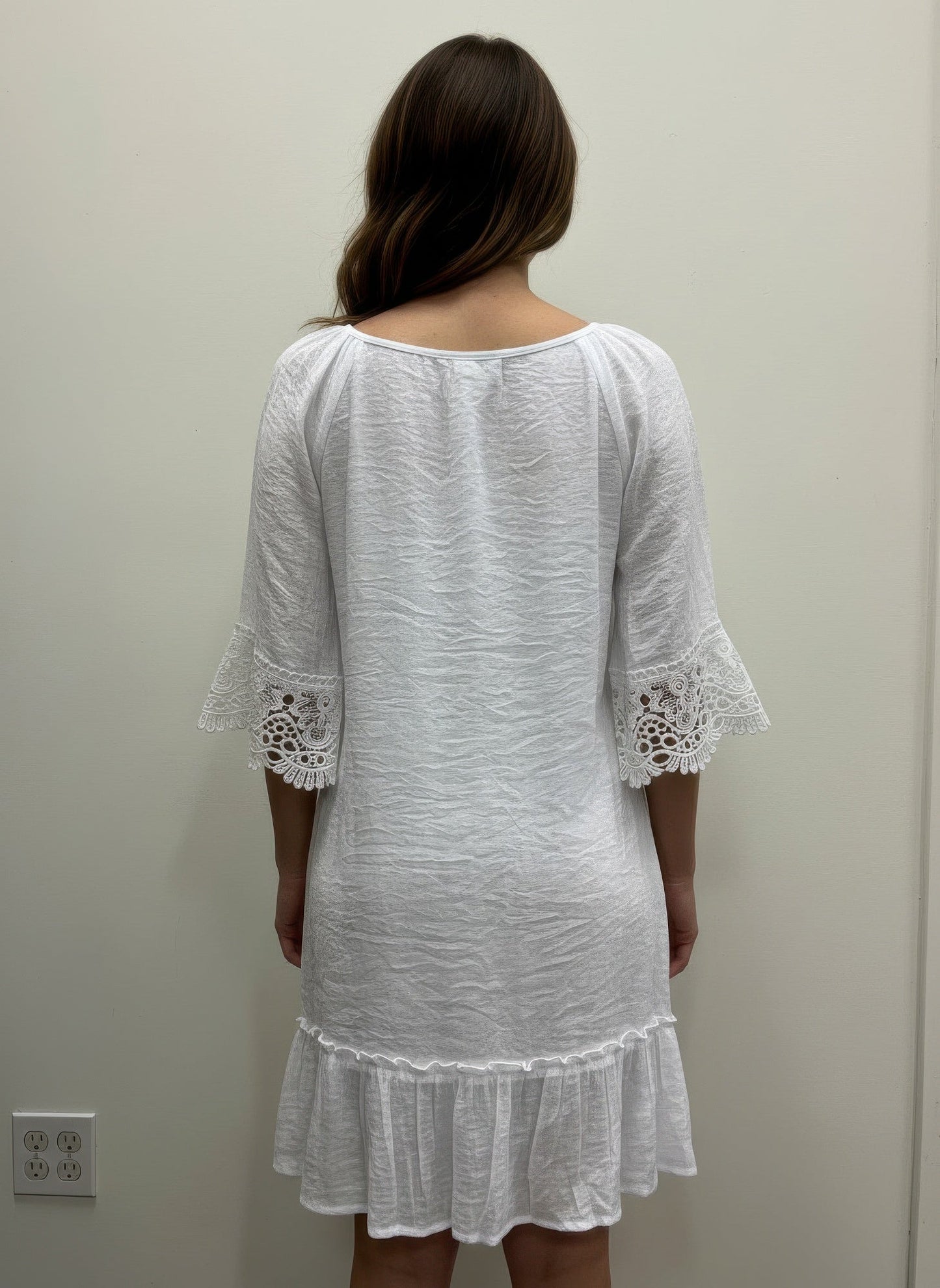 Solid Color Elbow Sleeve Dress
