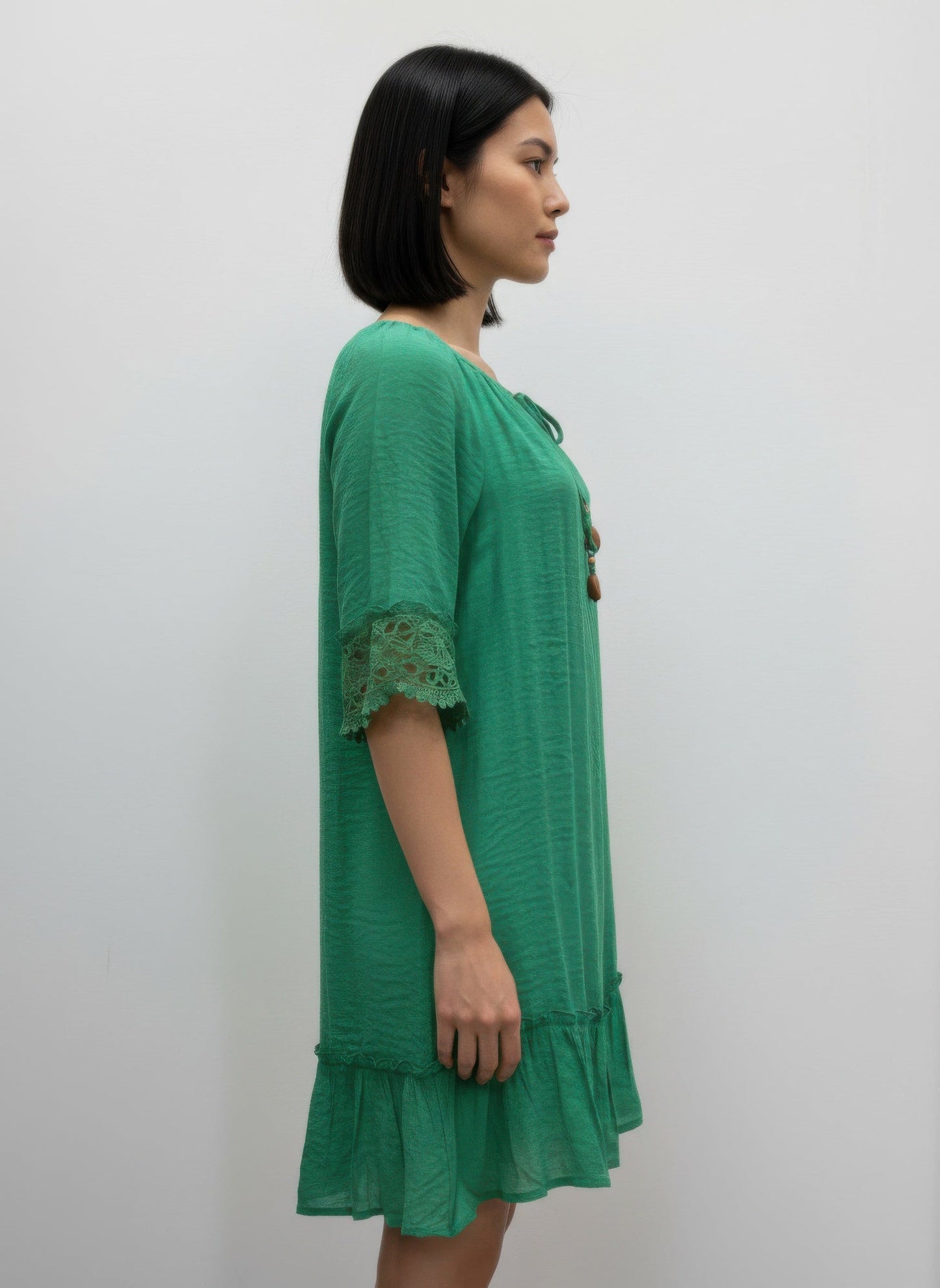 Solid Color Elbow Sleeve Dress