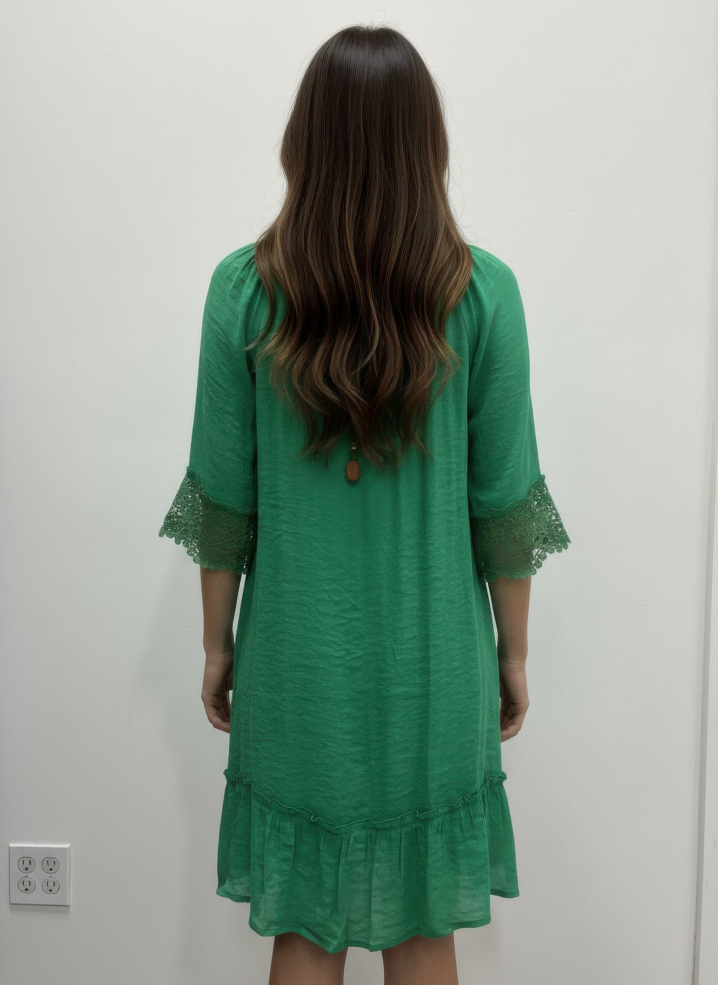 Solid Color Elbow Sleeve Dress